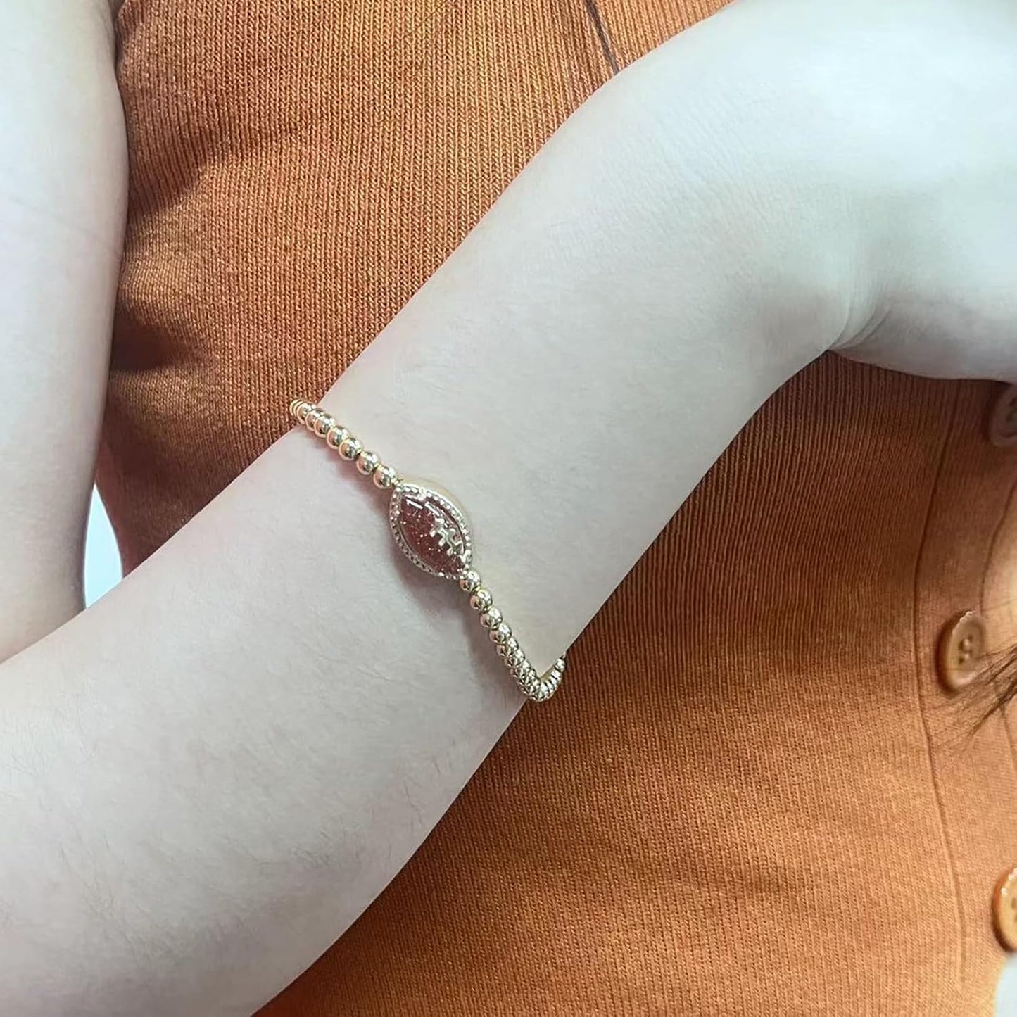 Football Game Day Bracelets for Women Golden/Silver Beaded Stretch Bracelets Sports Fan Bracelet Accessories