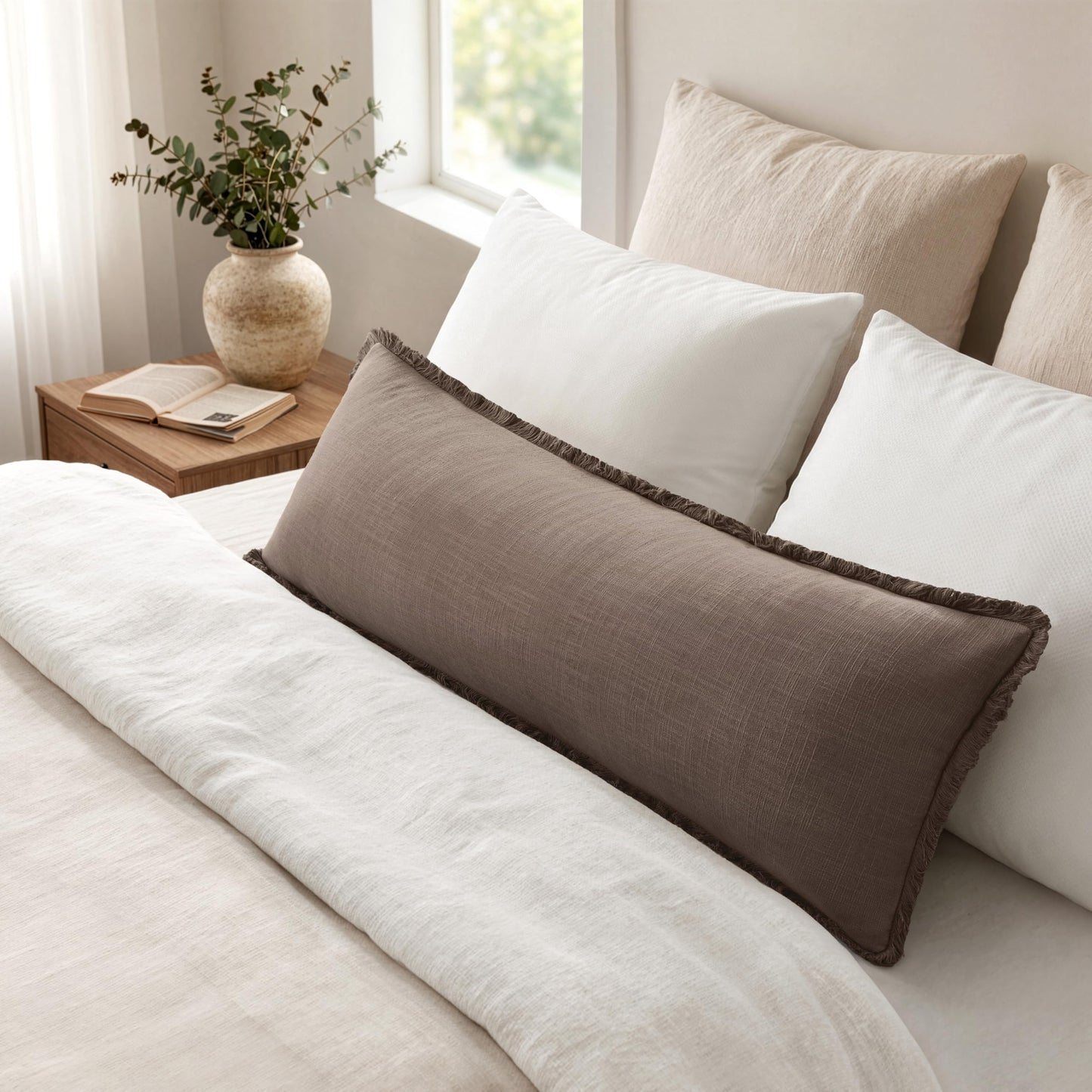 MIULEE 14x36 Long Linen Lumbar Pillow Covers Set of 1 Light Olive Green