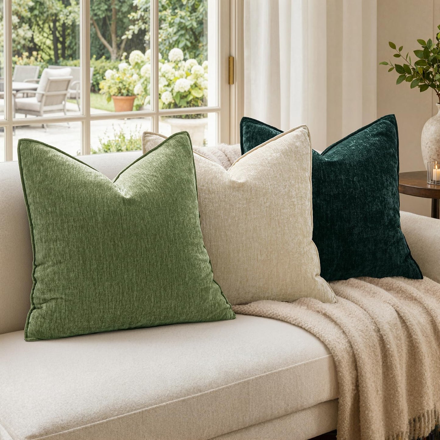 MIULEE Chenille Couch Pillow Covers Fall for Living Room 18x18 Dark Brown