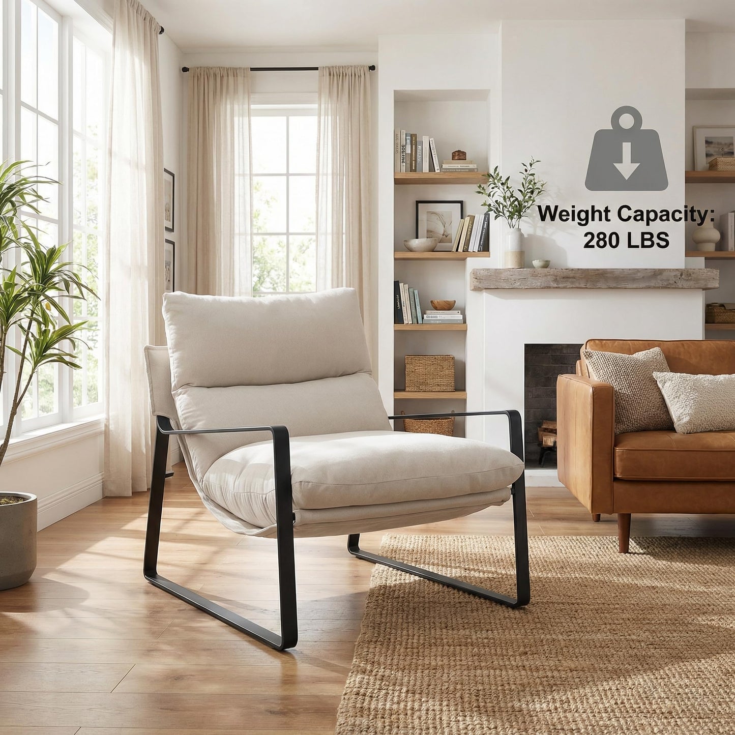 LukeAlon Modern PU Leather Accent Armchair, Brown