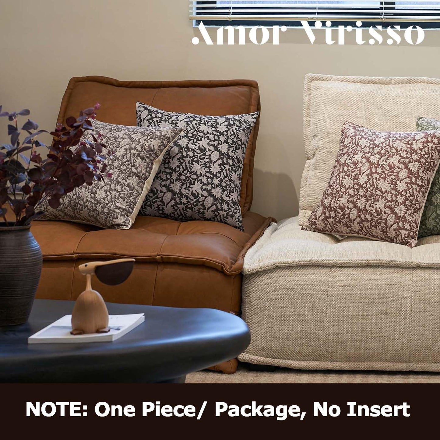 Amor Virisso Floral Throw Pillow Covers 18x18 Couch Pillows for Living Room Decorative Accent Pillow Covers Block Print Farmhouse Neutral Pillow Covers Sofa Pillows 1PC, Dusty Green