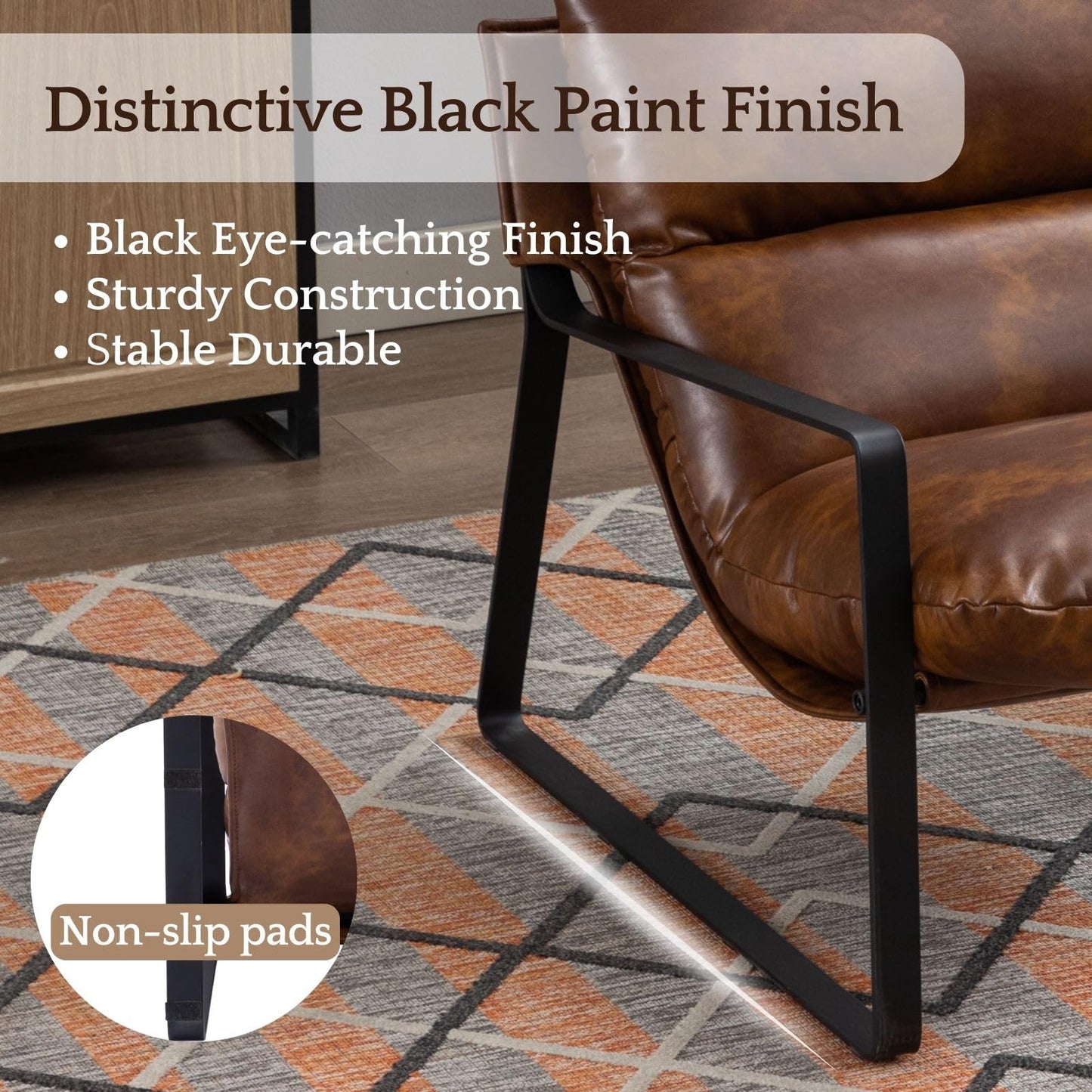 LukeAlon Modern PU Leather Accent Armchair, Brown