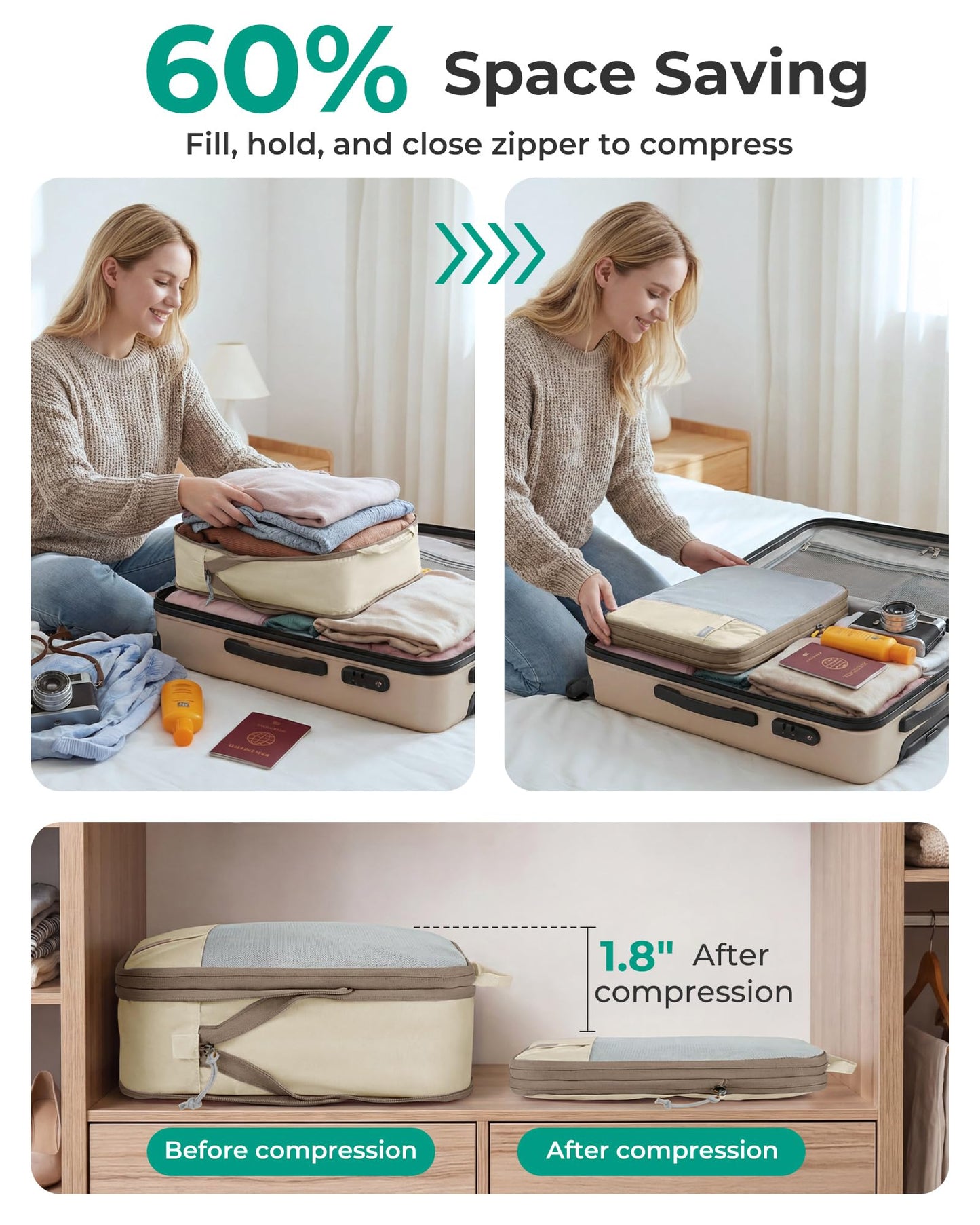 BAGSMART Compression Packing Cubes for Travel Essentials