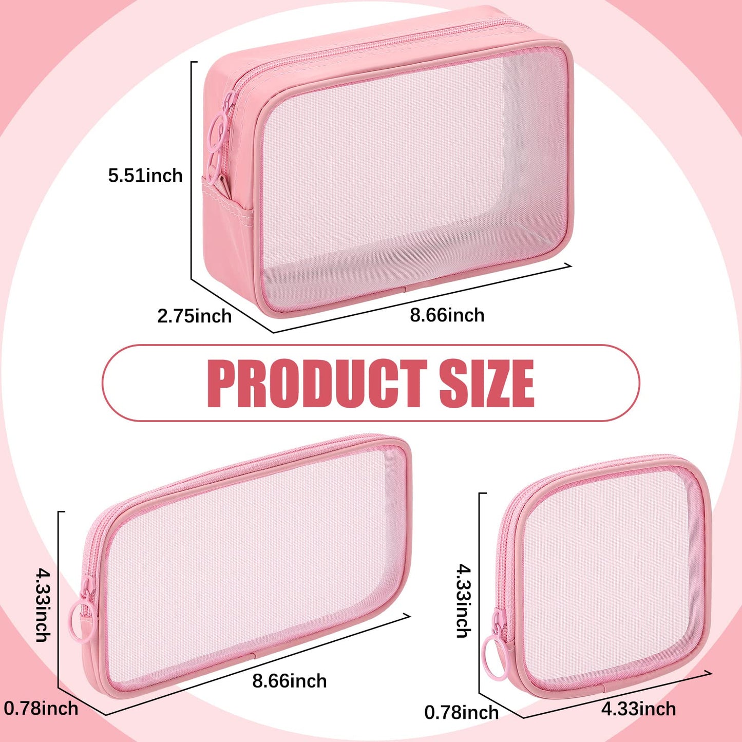 Weewooday 4Pcs Mesh Makeup Bag, Wine Red, Small, Large, Medium, Classic