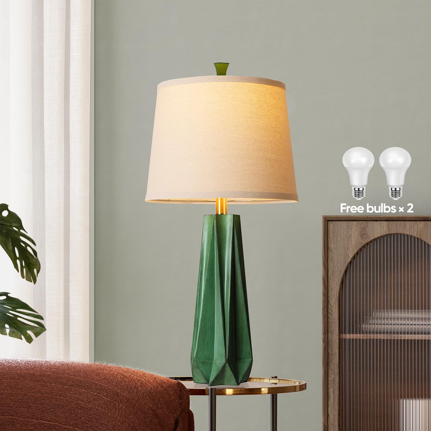 WIHTU 27" Wood Grain Resin Table Lamp Set of 2,Modern Beside Lamp for Decor
