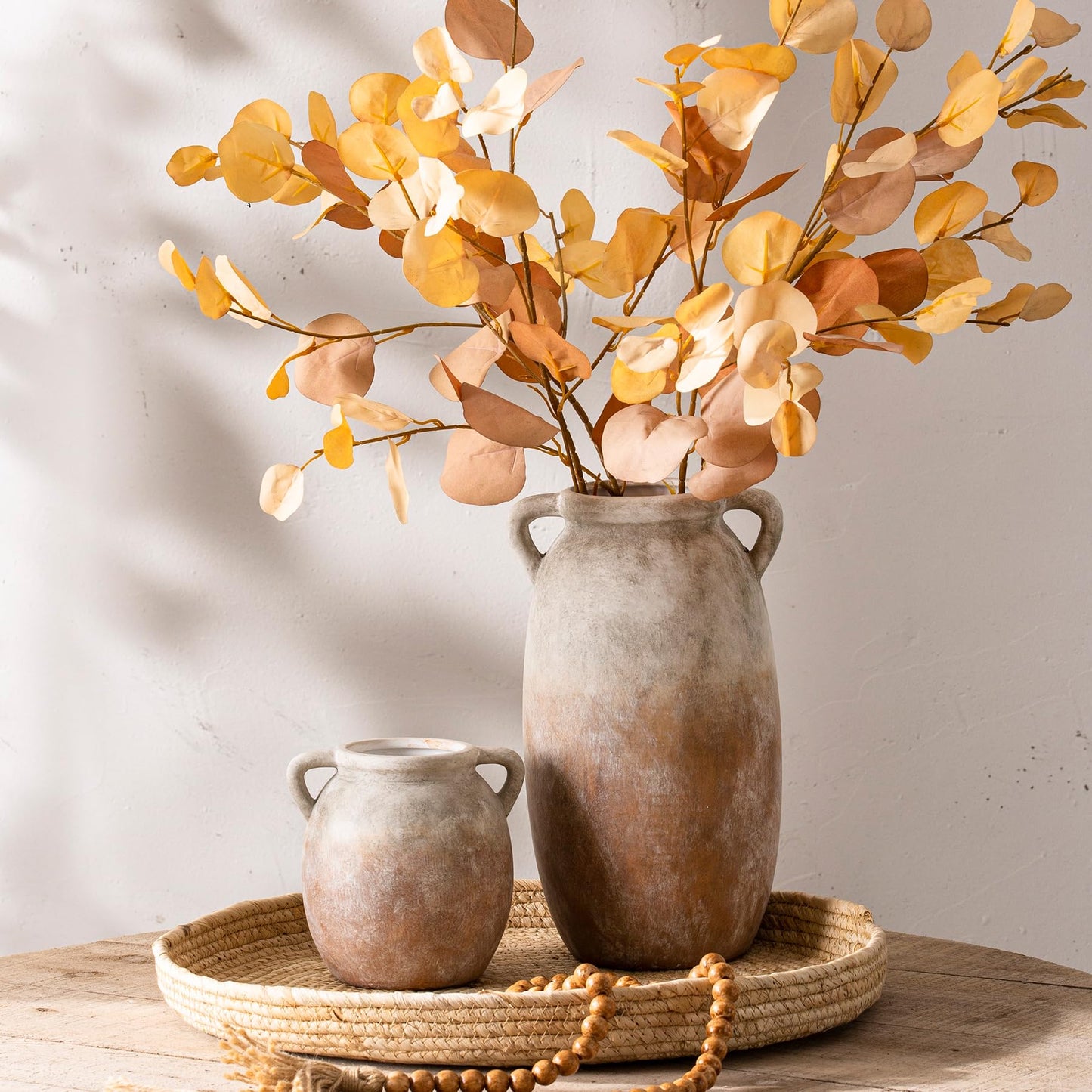 Dobbyby Ceramic Flower Vase 12 inch Farmhouse Rustic Vase Decorative Pottery Terracotta Tall Vases for Home Decor Table Mantle Fireplace Living Room Bathroom Wedding Centerpiece (Large-Terracota)