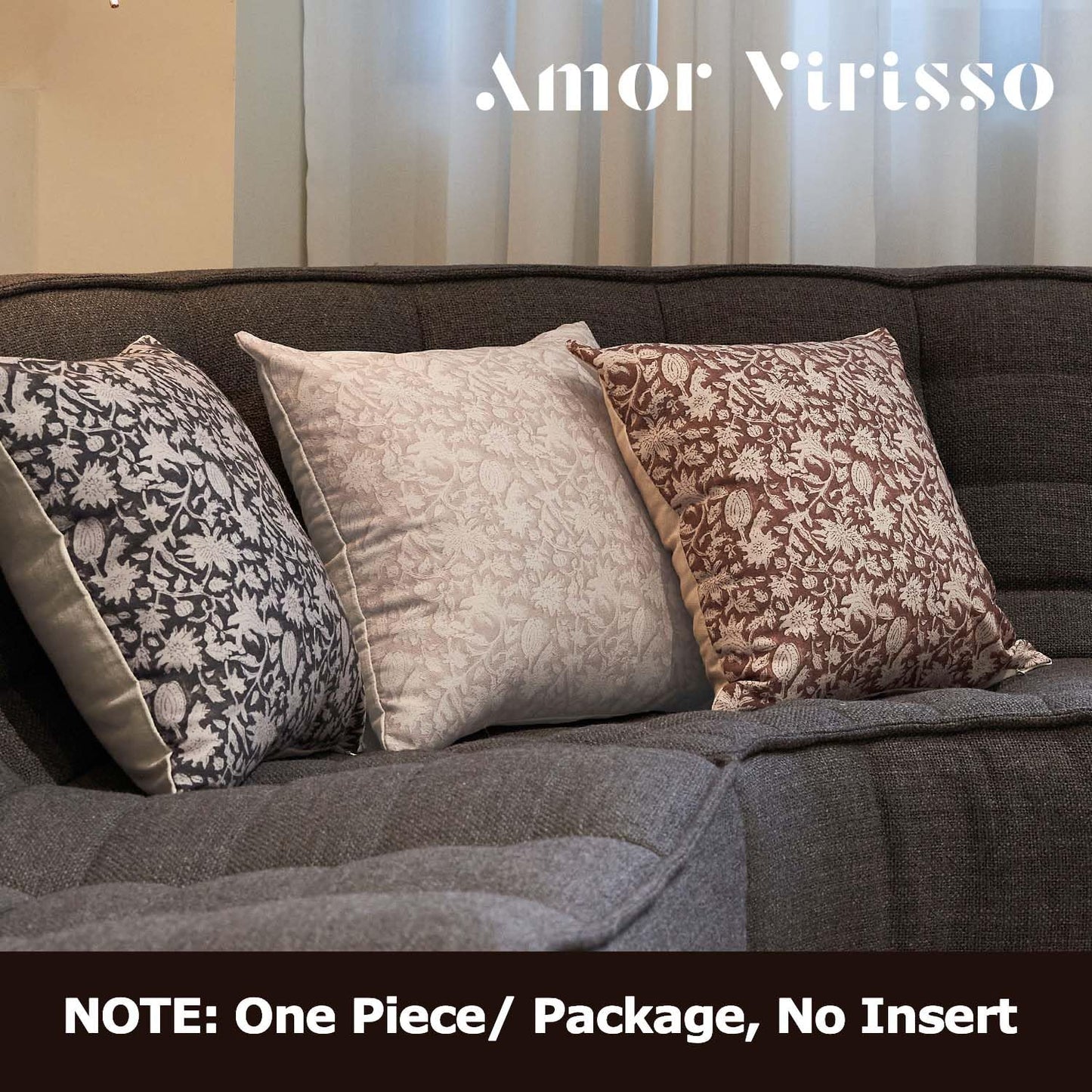 Amor Virisso Floral Throw Pillow Covers 18x18 Couch Pillows for Living Room Decorative Accent Pillow Covers Block Print Farmhouse Neutral Pillow Covers Sofa Pillows 1PC, Dusty Green