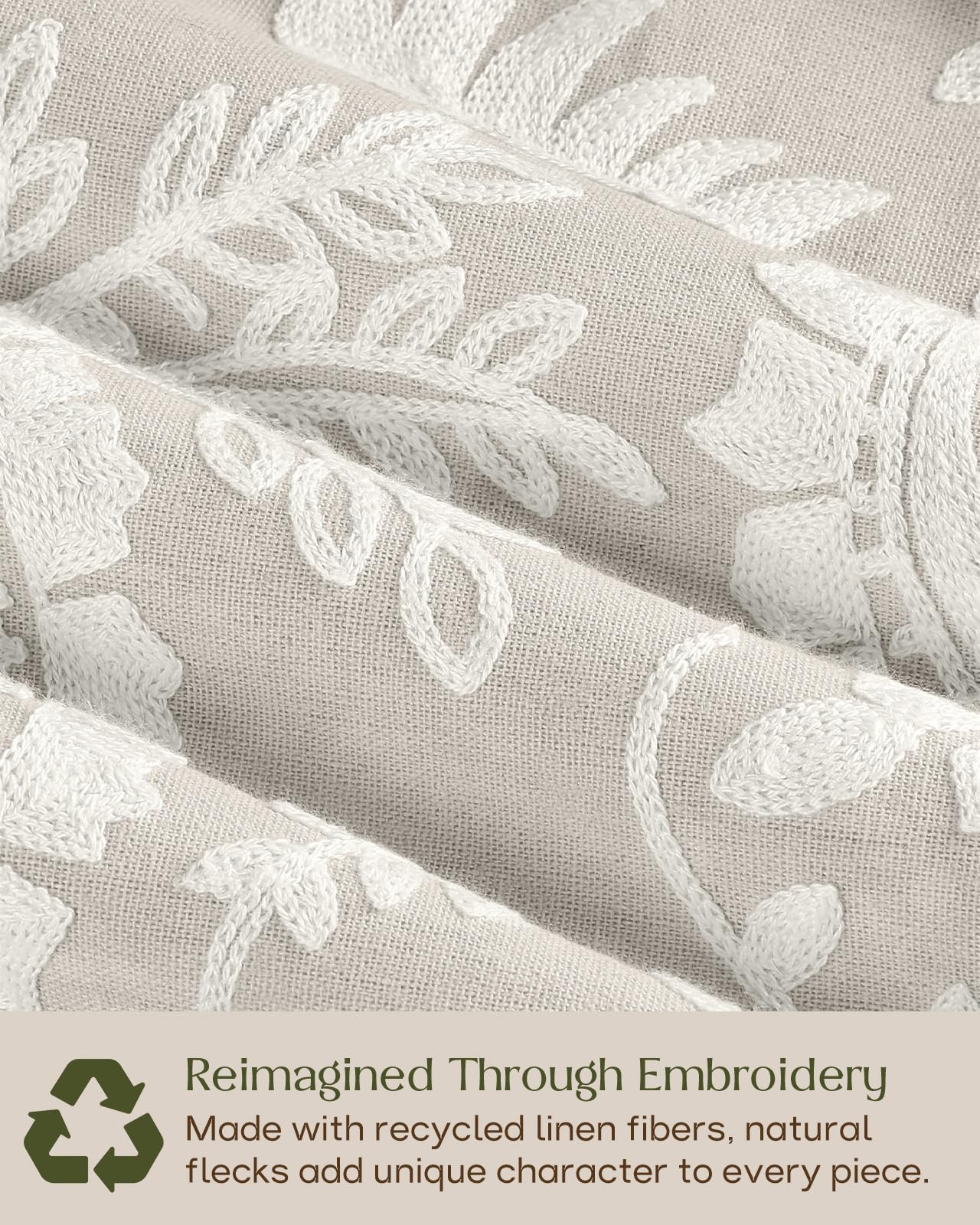 Linen Embroidered Throw Pillow Cover, 18x18 Inch, Khaki Bird