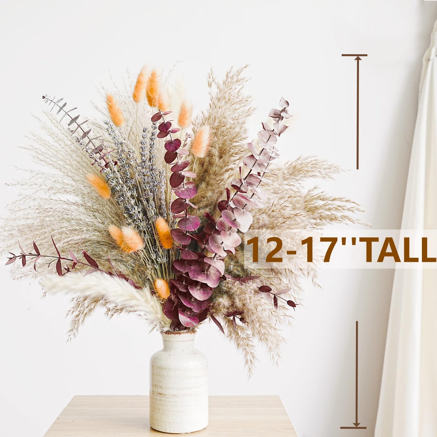 Green Pampas Grass Boho Bouquet – Exquisite Lavender and Eucalyptus Dried Flower Arrangements for Western Boho Decor – Rustic Flowers for Your Bohemian Home, Bedroom, and Wedding Table Décor