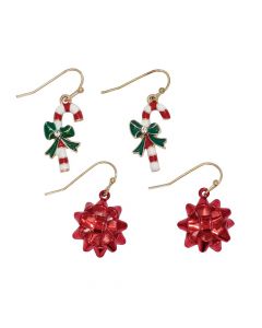 Candy Cane and Bow Duo Earrings