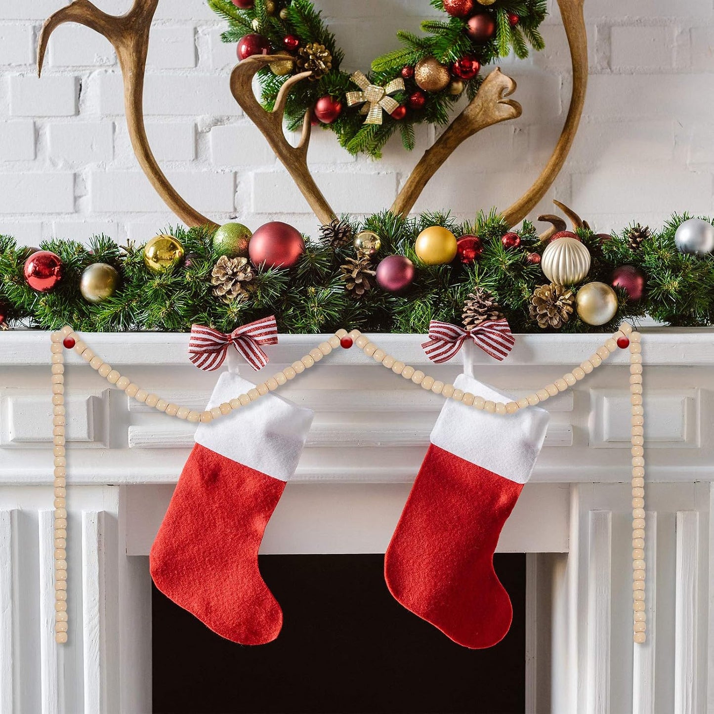 WILLBOND 16 Feet Wood Bead Garland Christmas Tree, Wood Color