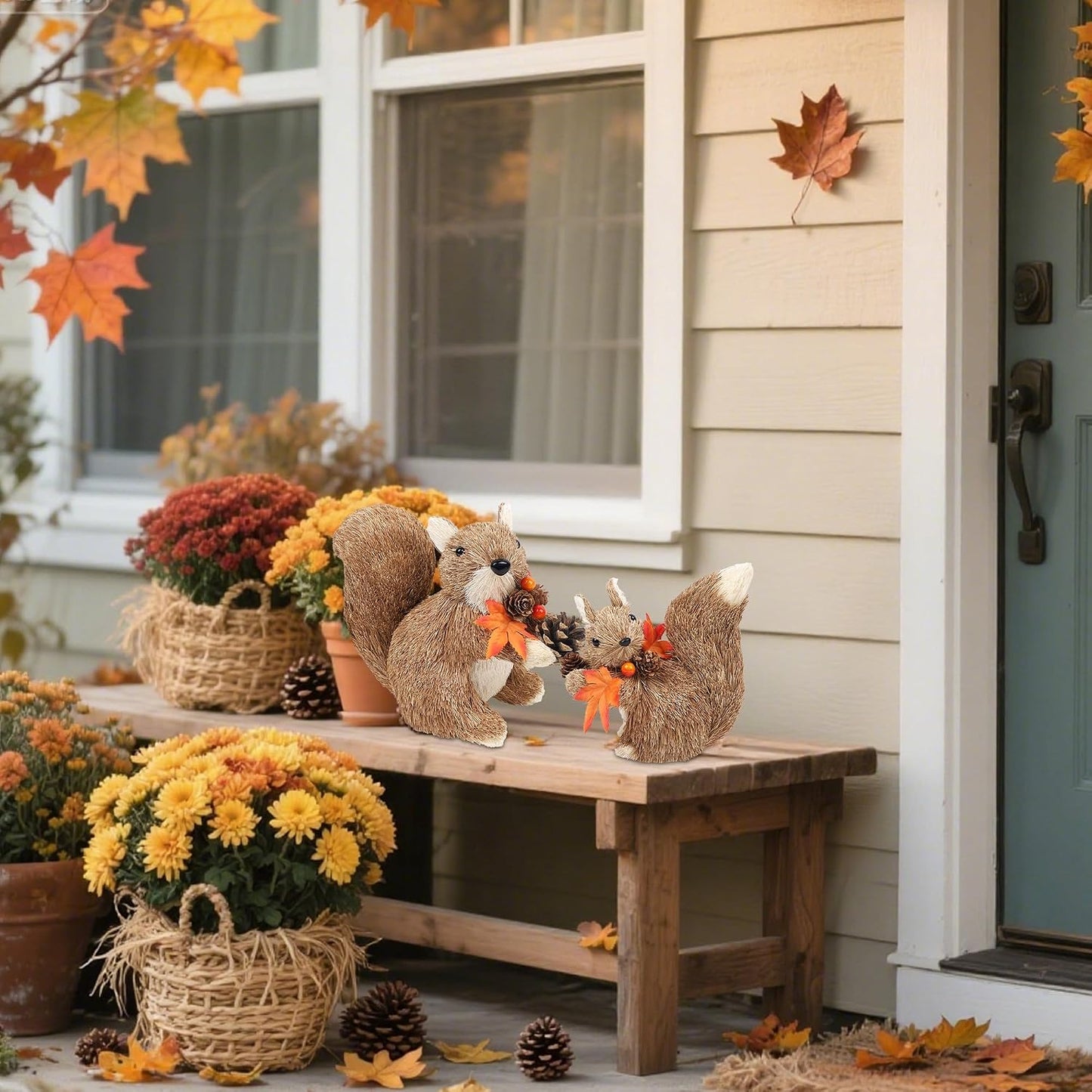 winemana Set of 2 Fall Decorations for Home Squirrels Table Decor