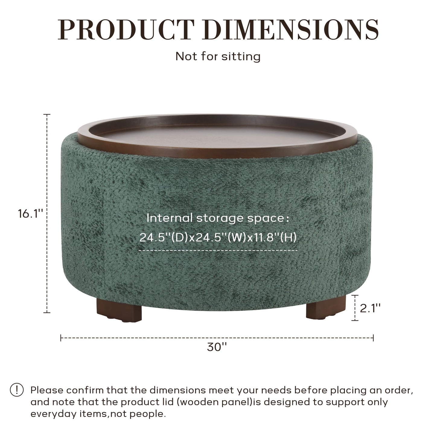 Zihanhome 30 Inch Round Storage Ottoman, Ottoman Coffee Table with Lift Off Lid, Boucle Modern Ottomans with Storage for Living Room, Bedroom, Apartments (Green)