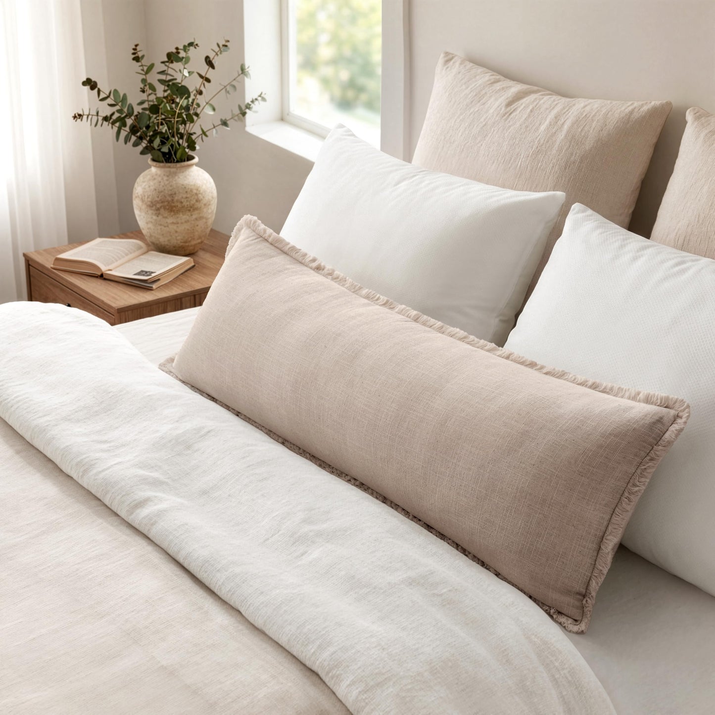 MIULEE 14x36 Long Linen Lumbar Pillow Covers Set of 1 Light Olive Green