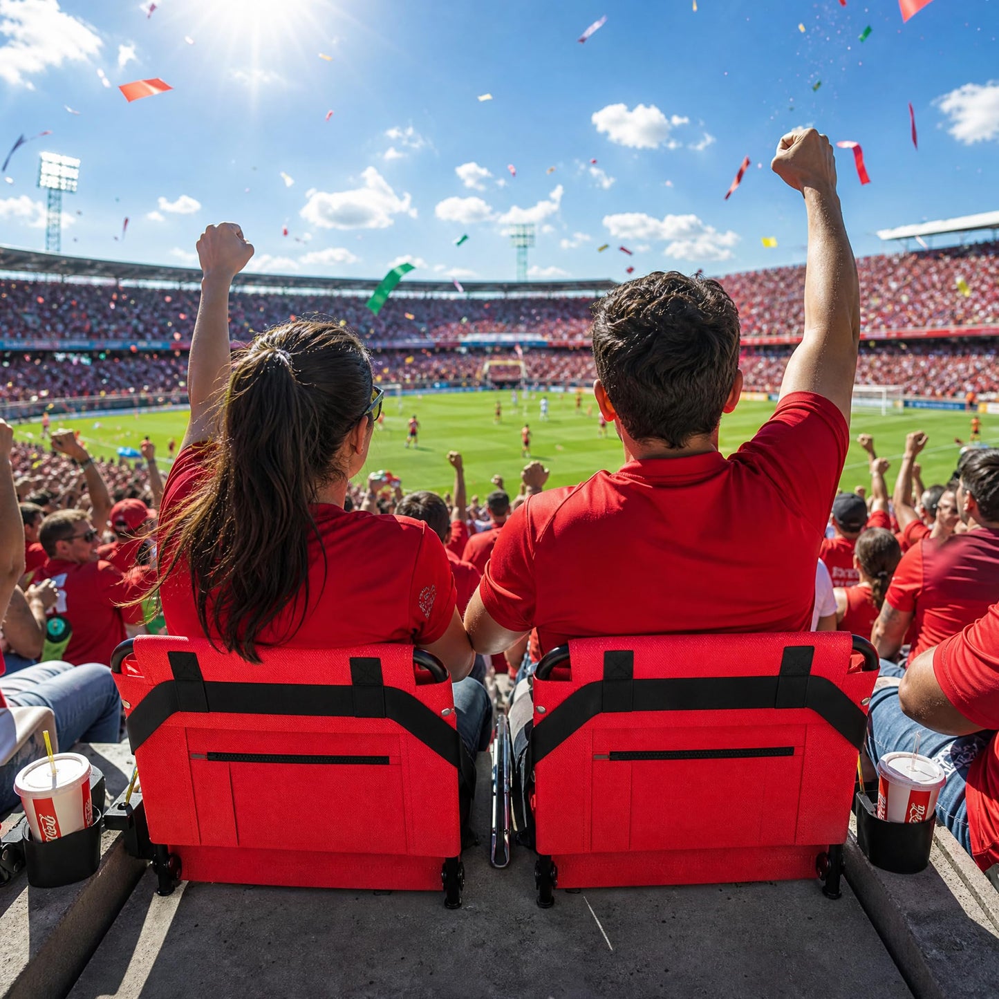 2pcs Stadium Seat for Bleachers with Back Support，Portable Bleacher Chairs with Back and Cushion，Includes Shoulder Strap and Cup Holder