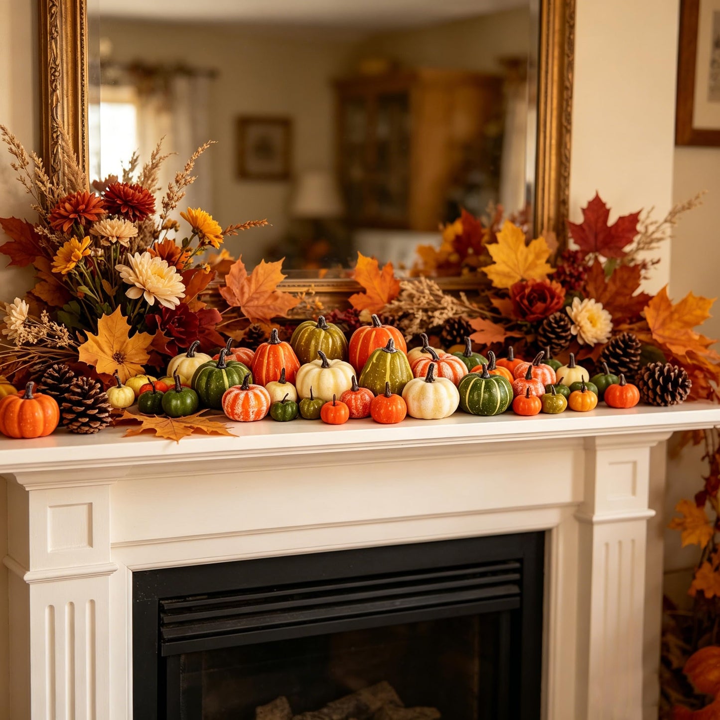winemana 12 Pcs Pumpkin Fall Decorations, Golden Artificial Pumpkins
