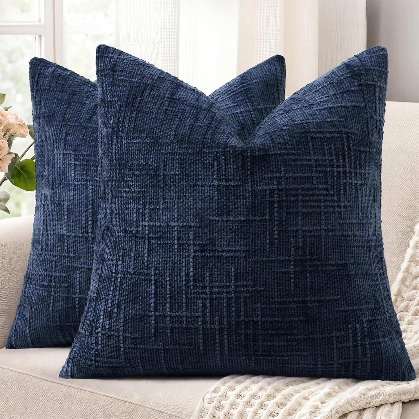 decorUhome Textured Chenille Throw Pillow Covers 18x18 Set of 2 Rust