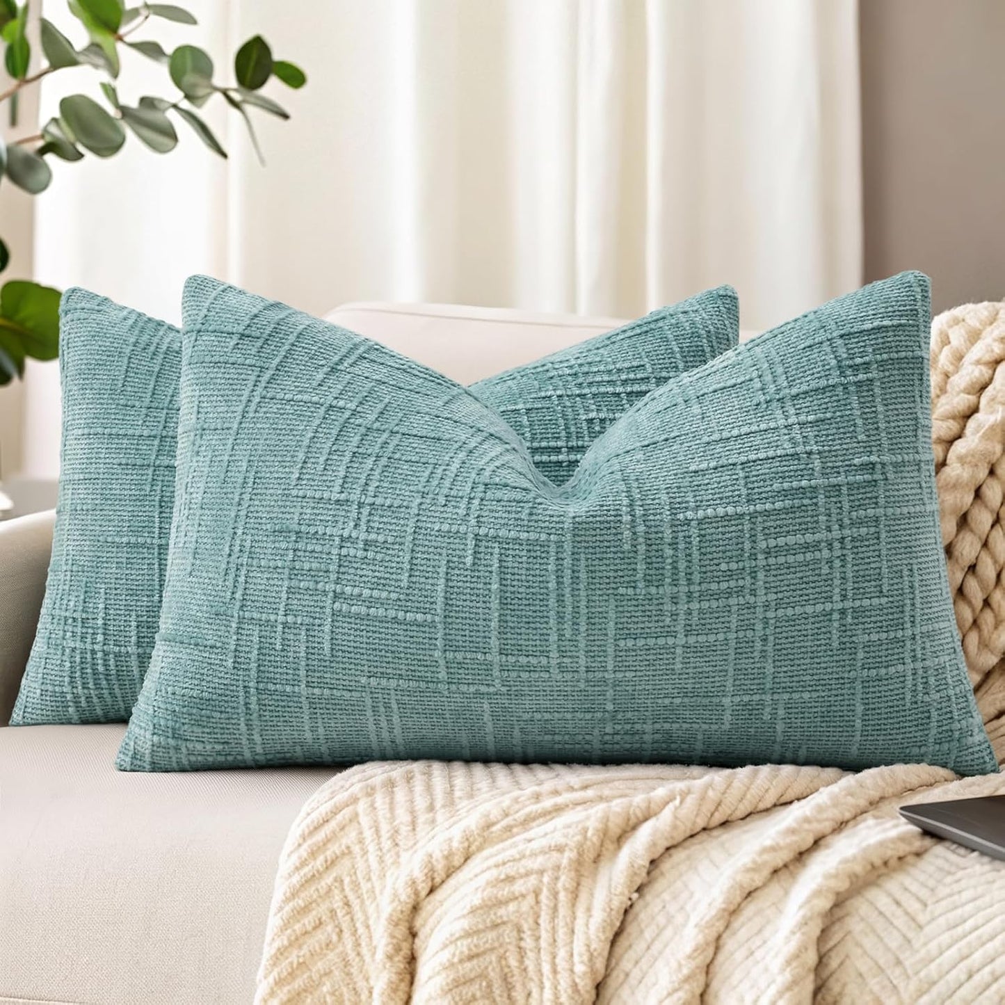 decorUhome Textured Chenille Throw Pillow Covers 18x18 Set of 2 Rust