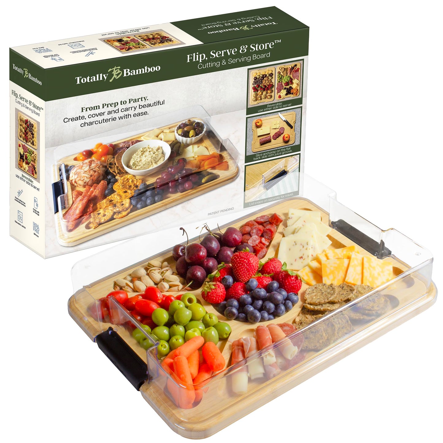 Totally Bamboo Flip, Serve & Store Football Charcuterie Board with Lid
