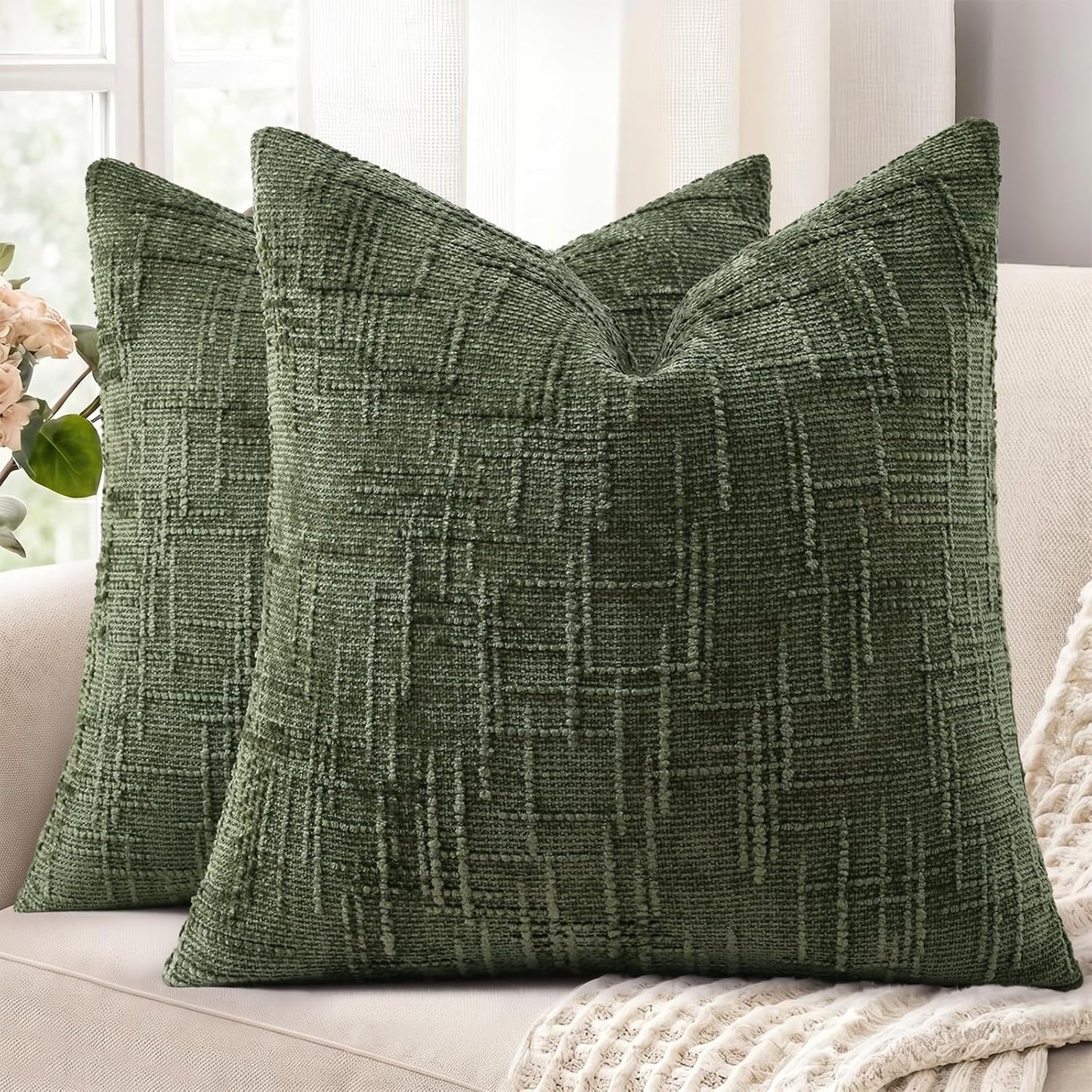 decorUhome Textured Chenille Throw Pillow Covers 18x18 Set of 2 Rust