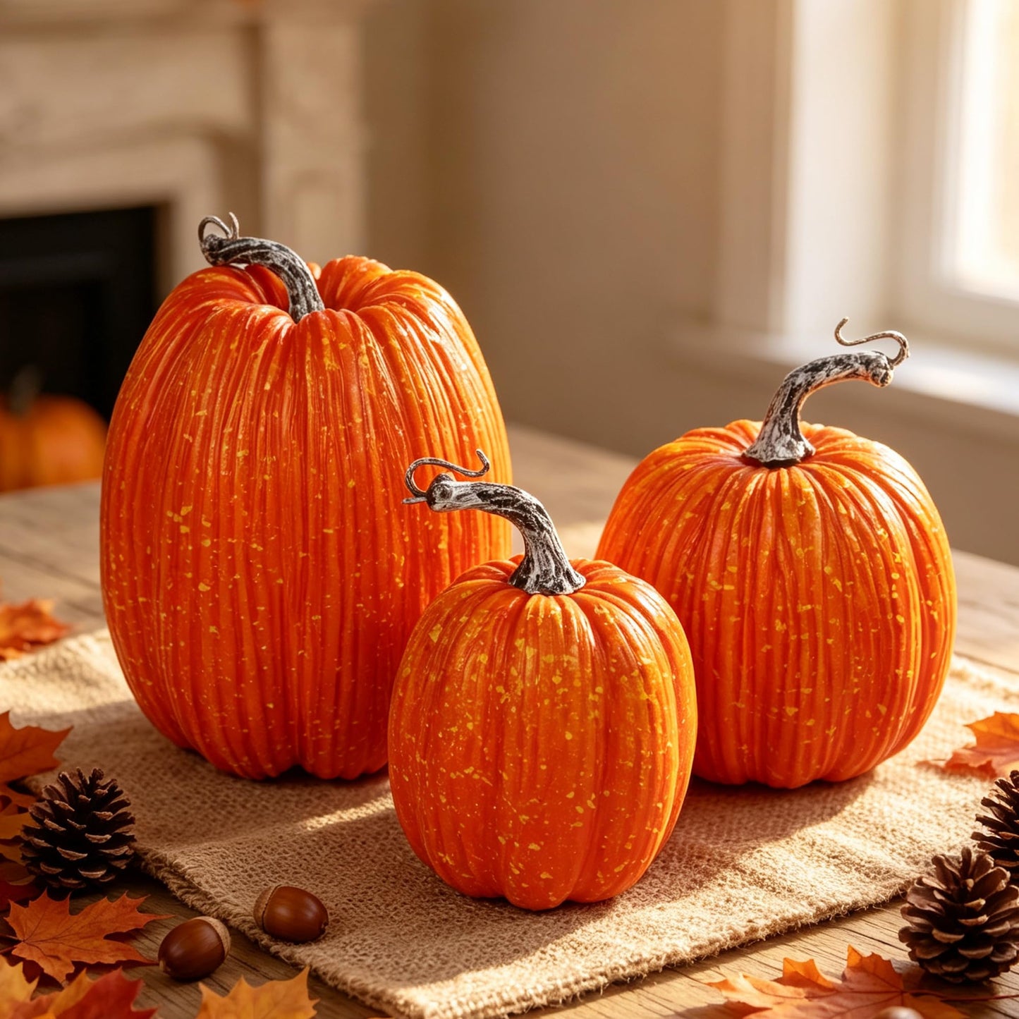 winemana 12 Pcs Pumpkin Fall Decorations, Golden Artificial Pumpkins