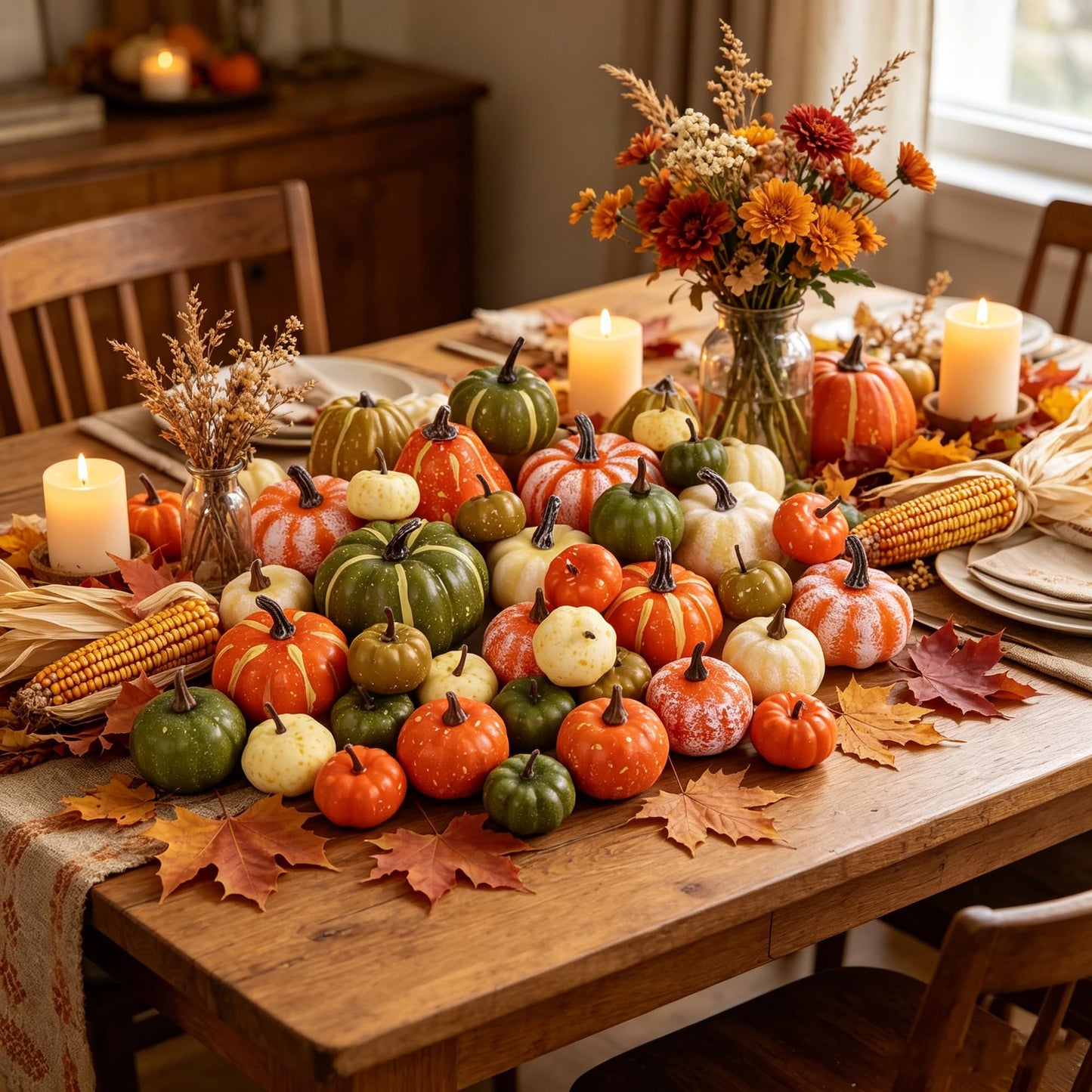 winemana 12 Pcs Pumpkin Fall Decorations, Golden Artificial Pumpkins