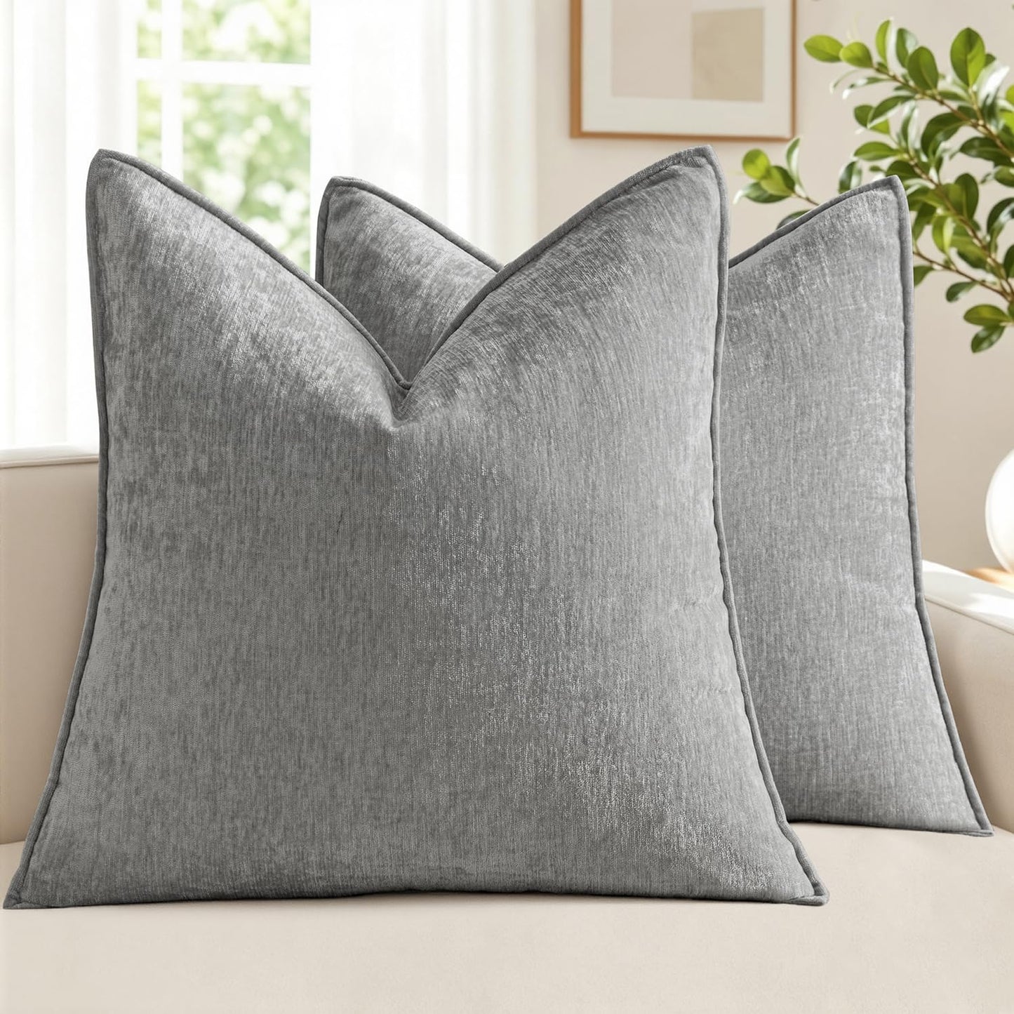 MIULEE Chenille Couch Pillow Covers Fall for Living Room 18x18 Dark Brown