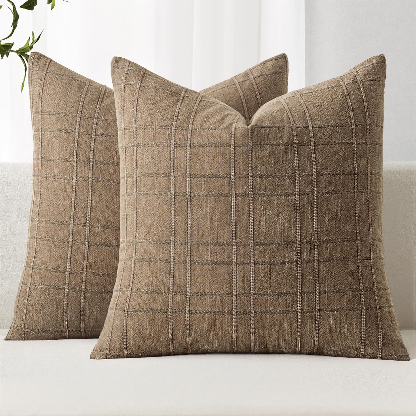 MIULEE Linen Plaid Pillow Covers Decorative 18x18 Dark Olive Green