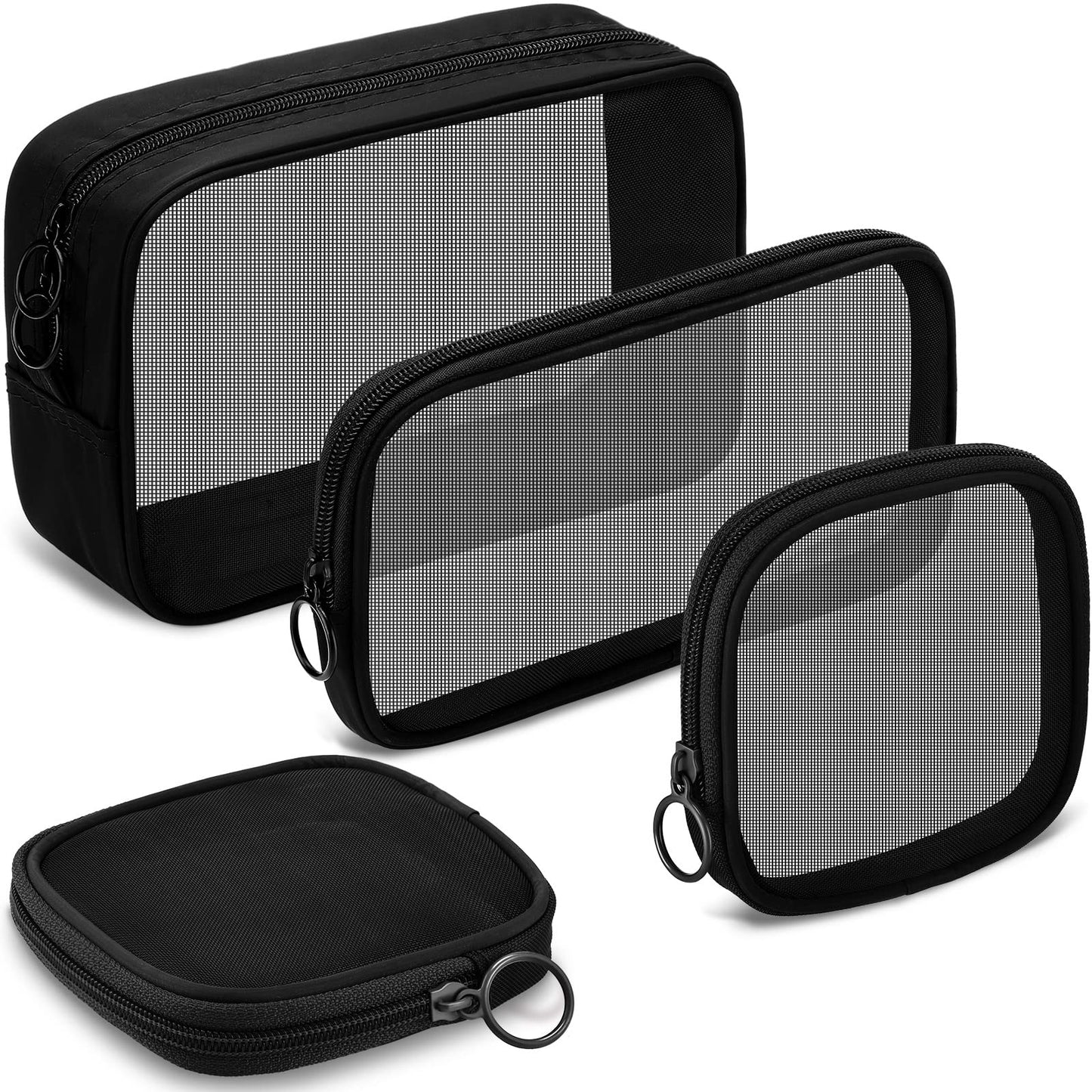 Weewooday 4Pcs Mesh Makeup Bag, Wine Red, Small, Large, Medium, Classic