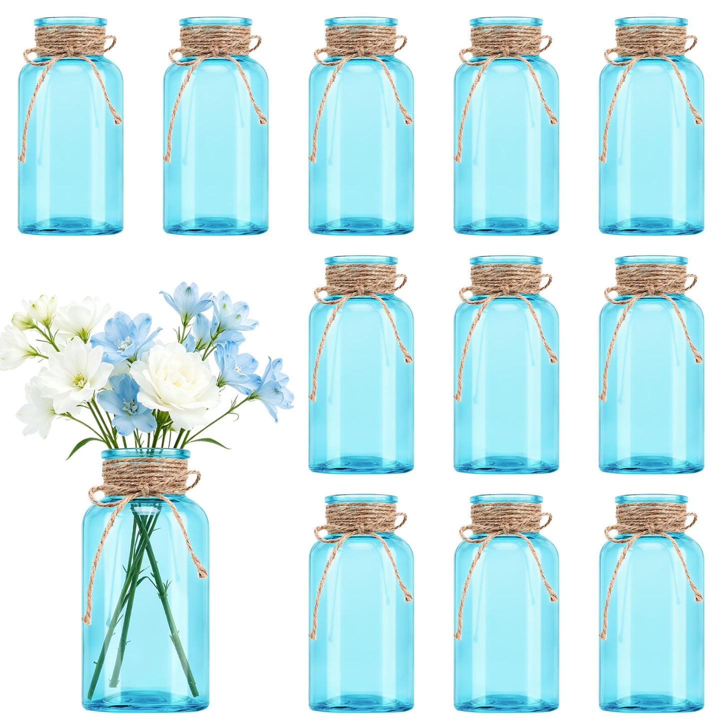 3 Pack Mason Jar Vases for Centerpieces, Amber Glass Flower Vase