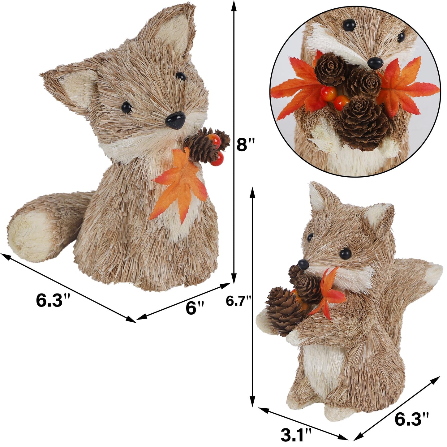 winemana Set of 2 Fall Decorations for Home Squirrels Table Decor