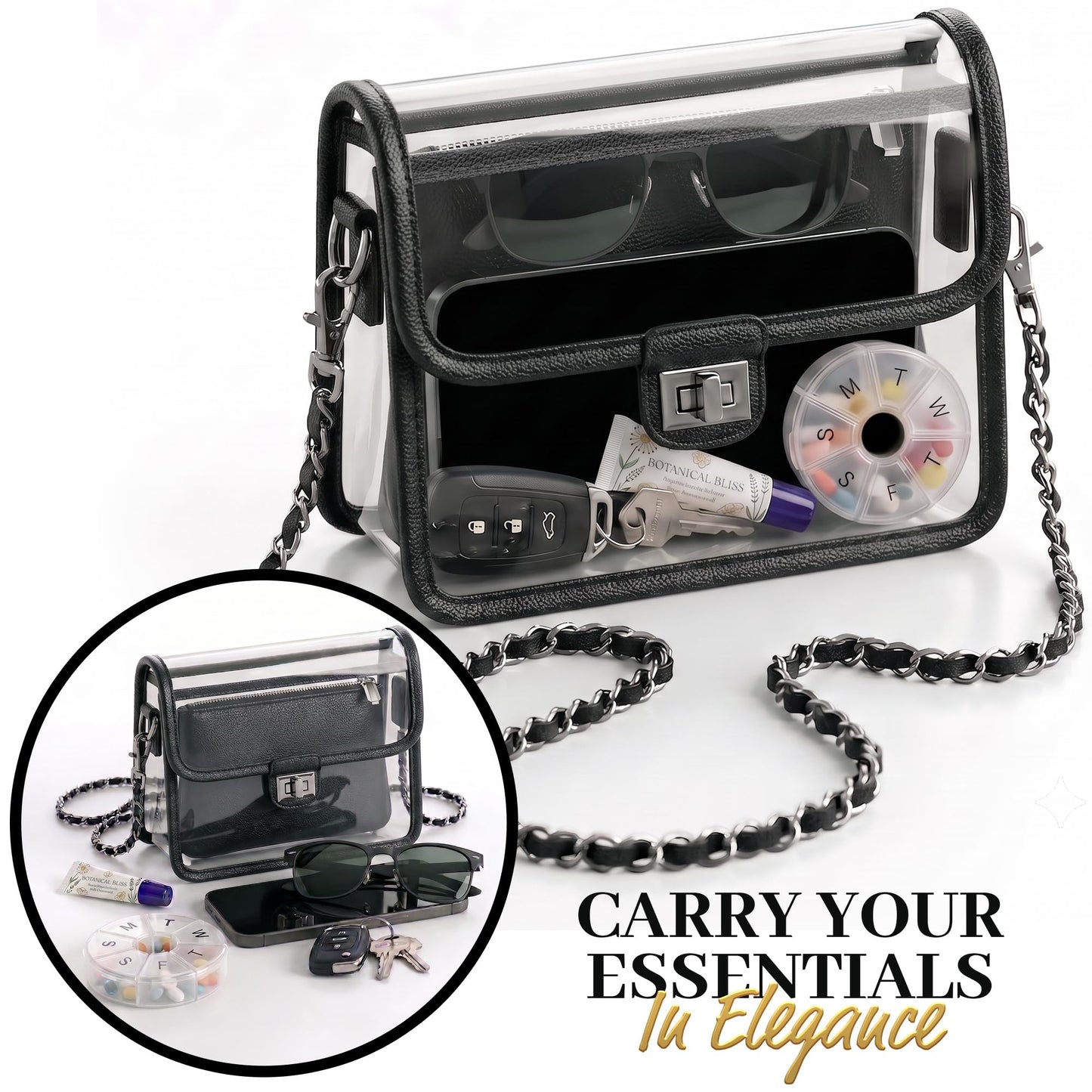 Clear Crossbody Purse for Women, RFID Wallet, Stadium Approved Clear Bag
