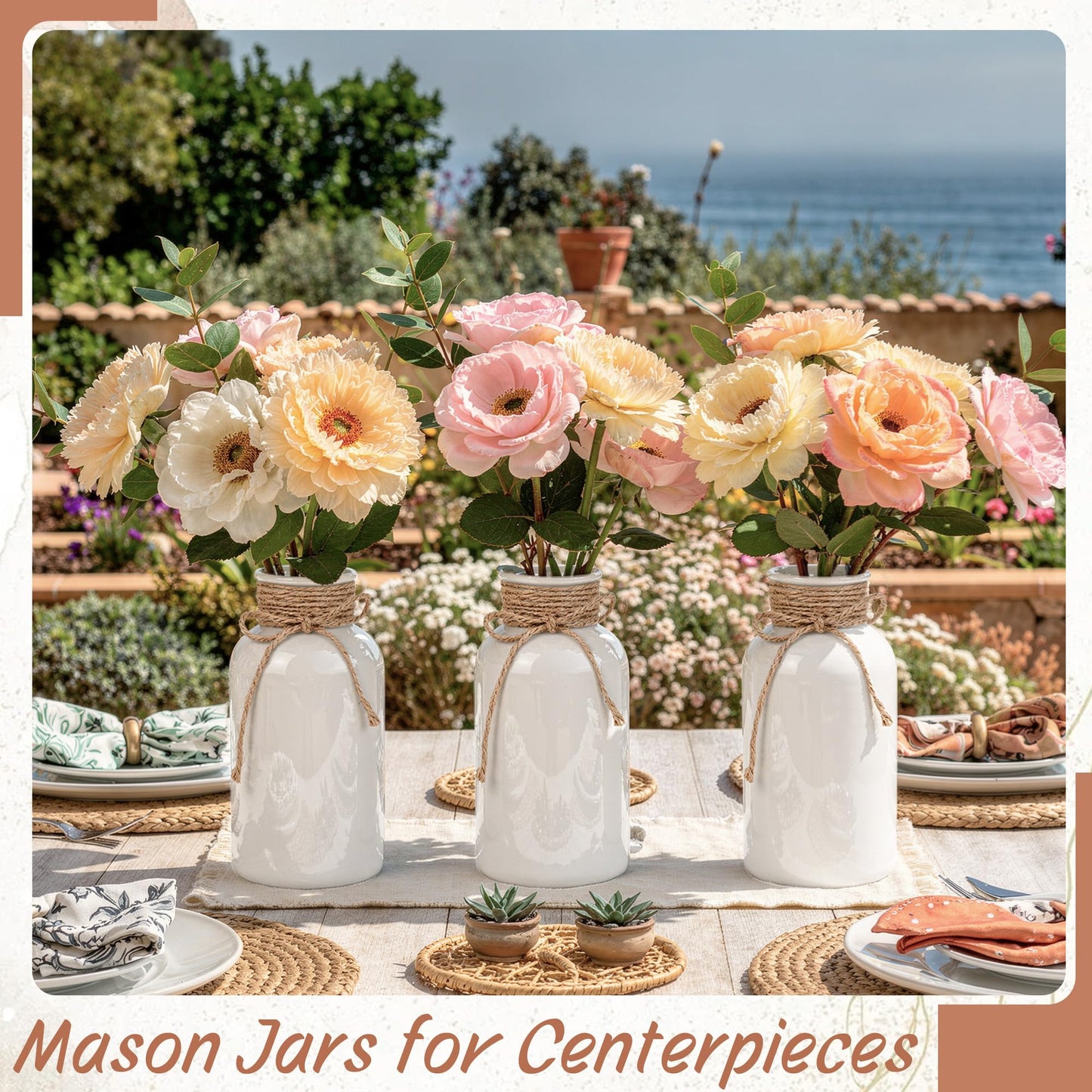 3 Pack Mason Jar Vases for Centerpieces, Amber Glass Flower Vase