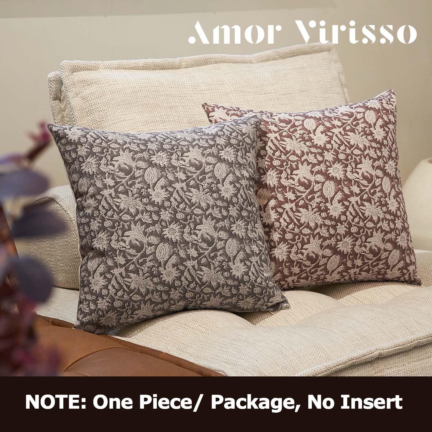 Amor Virisso Floral Throw Pillow Covers 18x18 Couch Pillows for Living Room Decorative Accent Pillow Covers Block Print Farmhouse Neutral Pillow Covers Sofa Pillows 1PC, Dusty Green