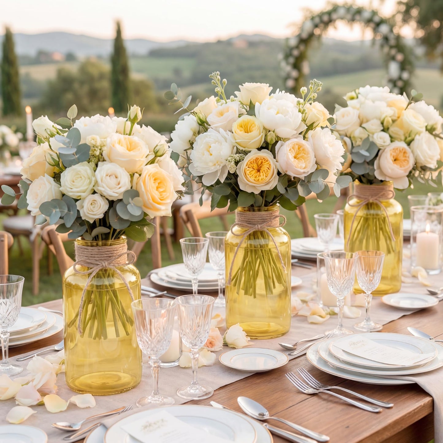 3 Pack Mason Jar Vases for Centerpieces, Amber Glass Flower Vase