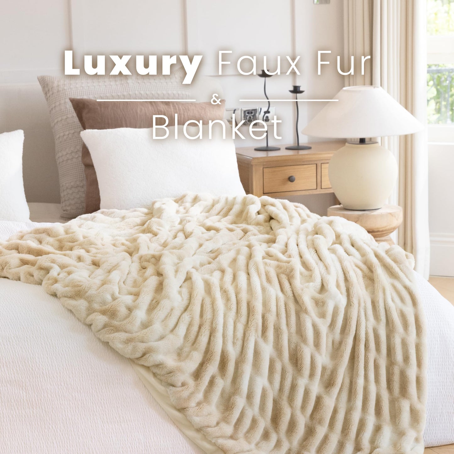 Ultra Soft Cozy Faux Fur Throw Blanket, Fuzzy Plush Thick Bubble Blanket, Oversize Luxury Fluffy Blanket for Couch, Sofa, Bedroom, and Living Room, 50x60 Inches, Light Brown