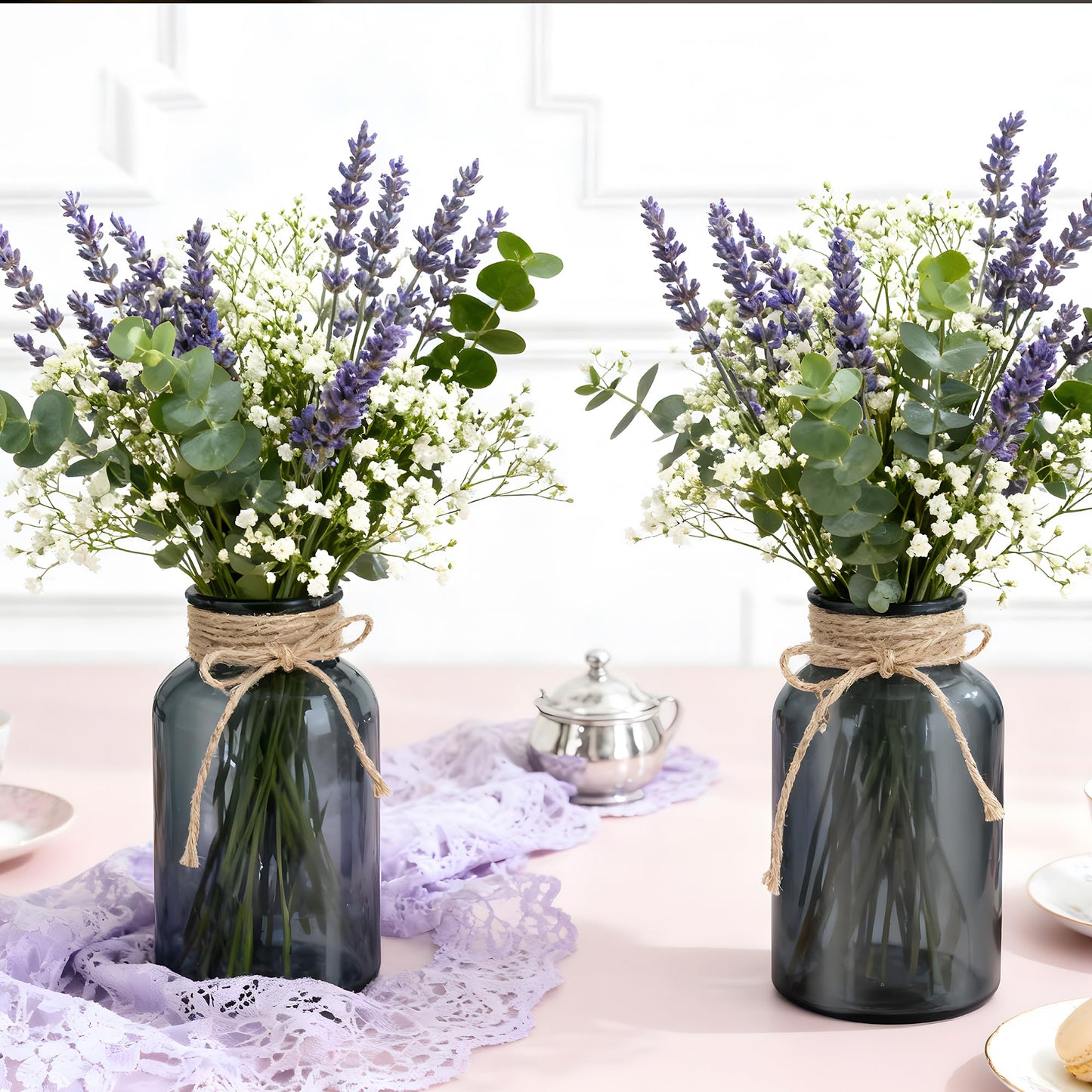 3 Pack Mason Jar Vases for Centerpieces, Amber Glass Flower Vase