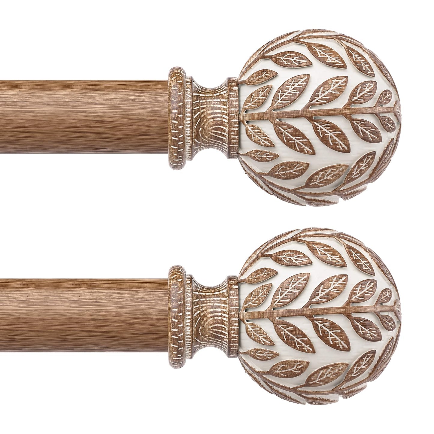 Curtain Rod 36-91 Inch, Boho Wood 1 Inch Curtain Rods for Windows