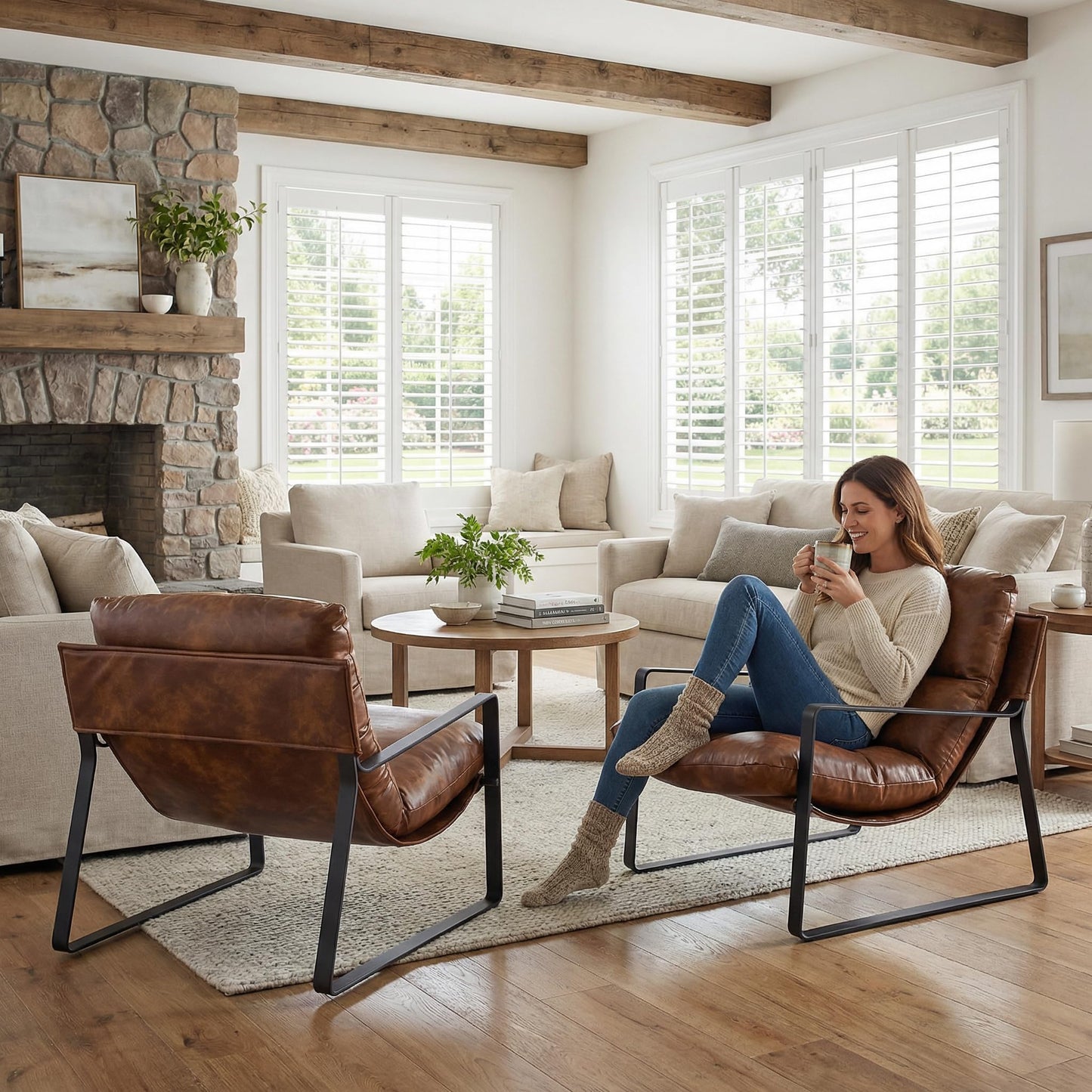 LukeAlon Modern PU Leather Accent Armchair, Brown