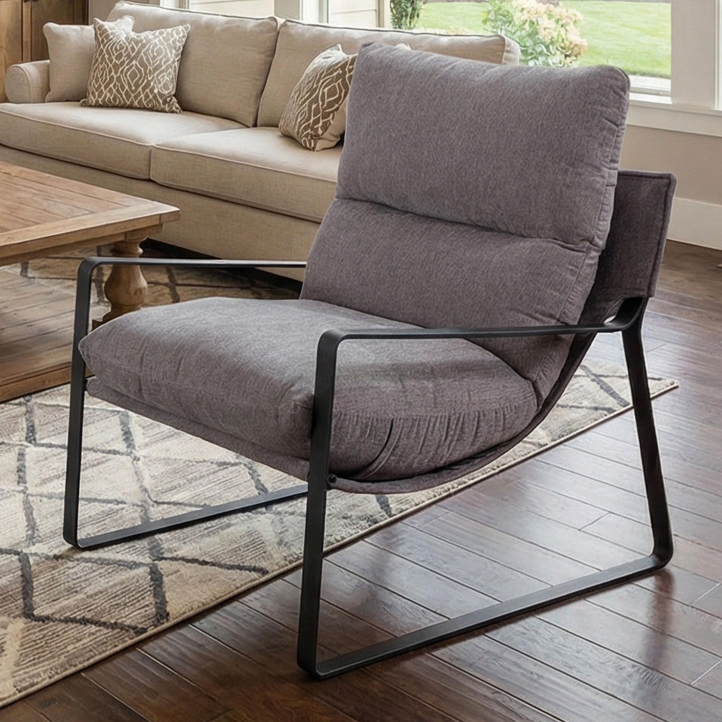 LukeAlon Modern PU Leather Accent Armchair, Brown