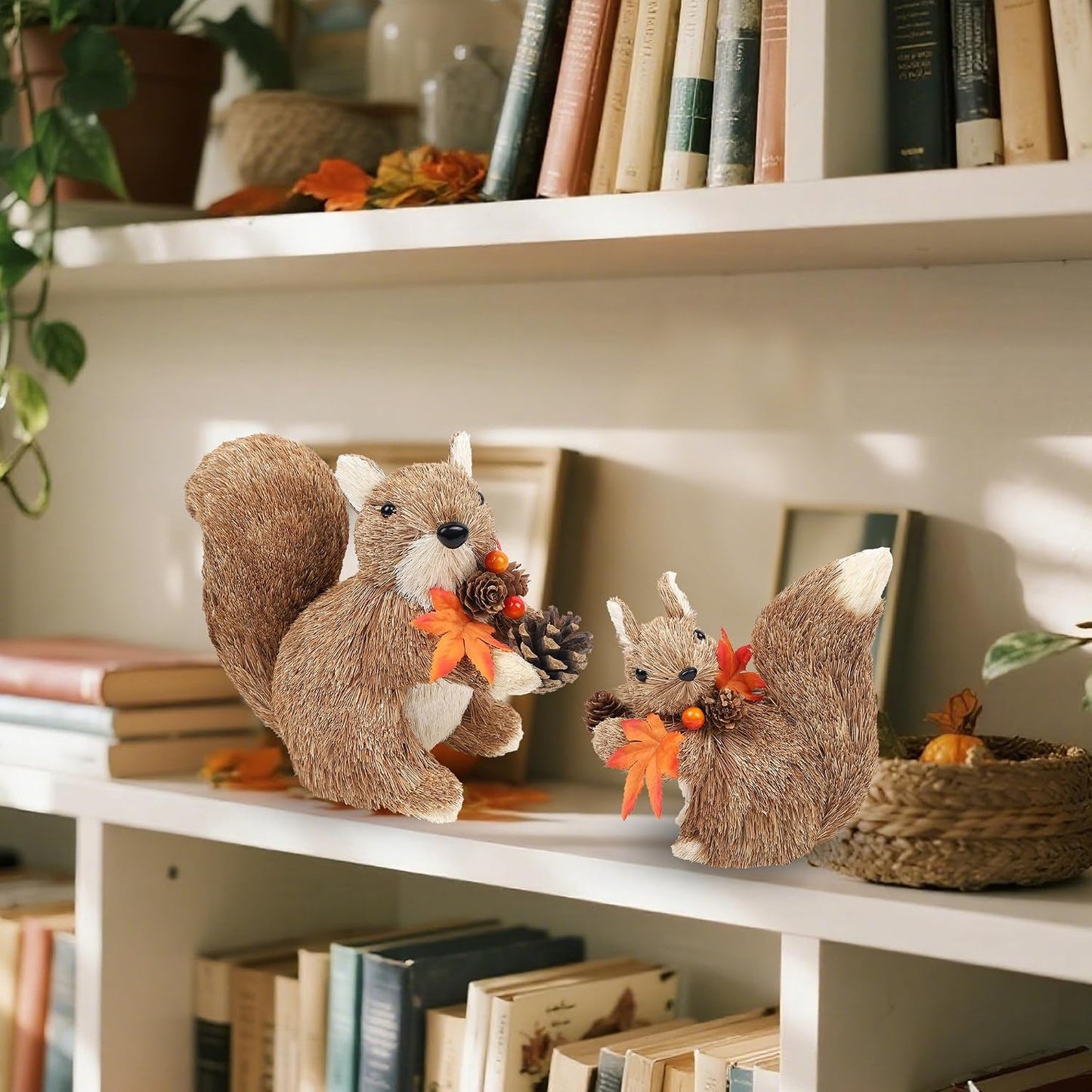 winemana Set of 2 Fall Decorations for Home Squirrels Table Decor