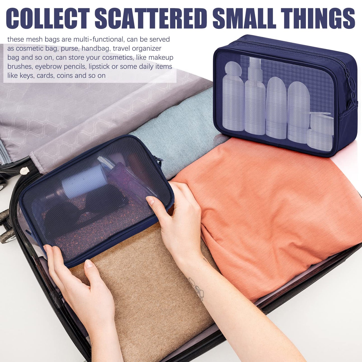 Weewooday 4Pcs Mesh Makeup Bag, Wine Red, Small, Large, Medium, Classic