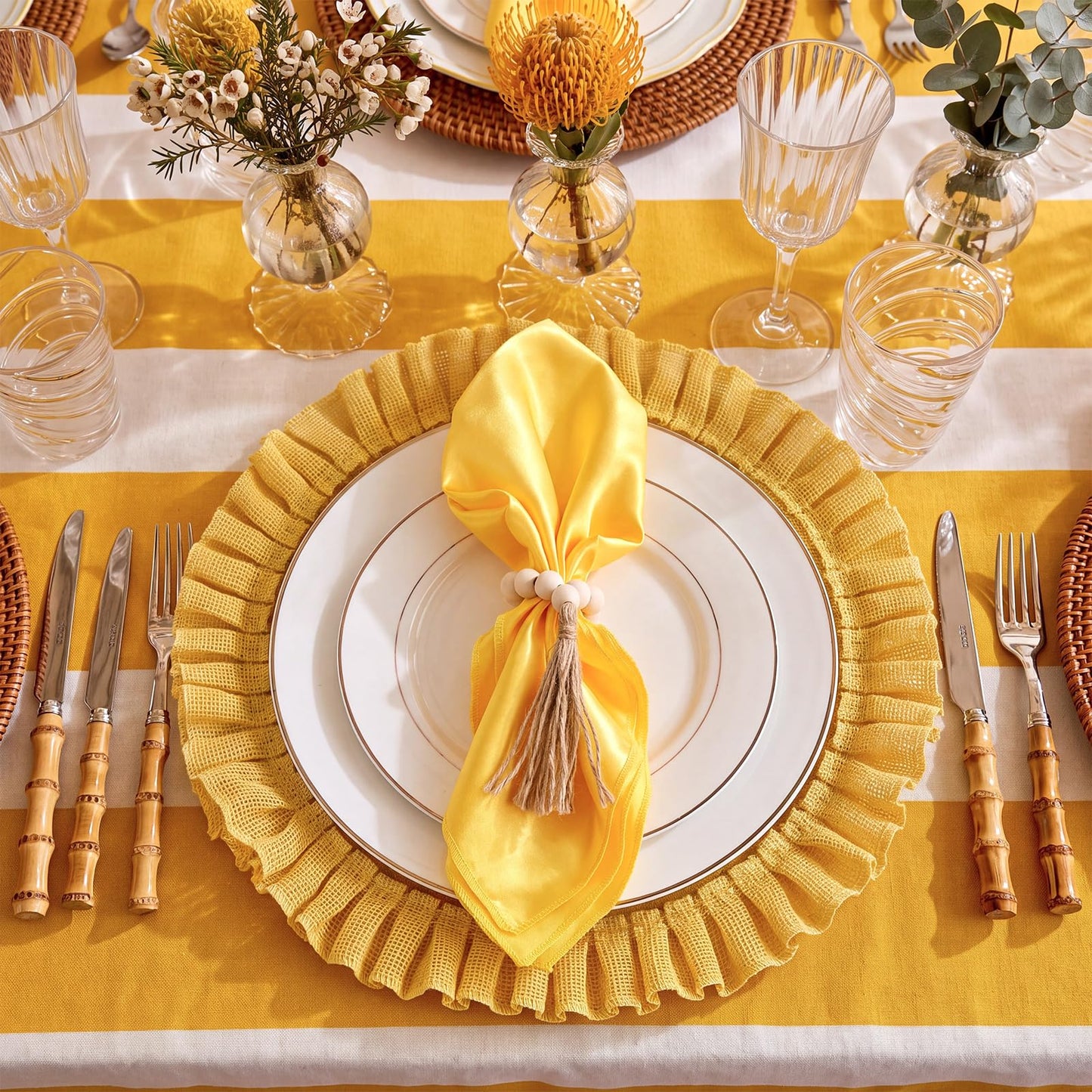 Gejoy 18 Pcs Burlap Placemat Wood Napkin Ring Dinner Napkin, Natural