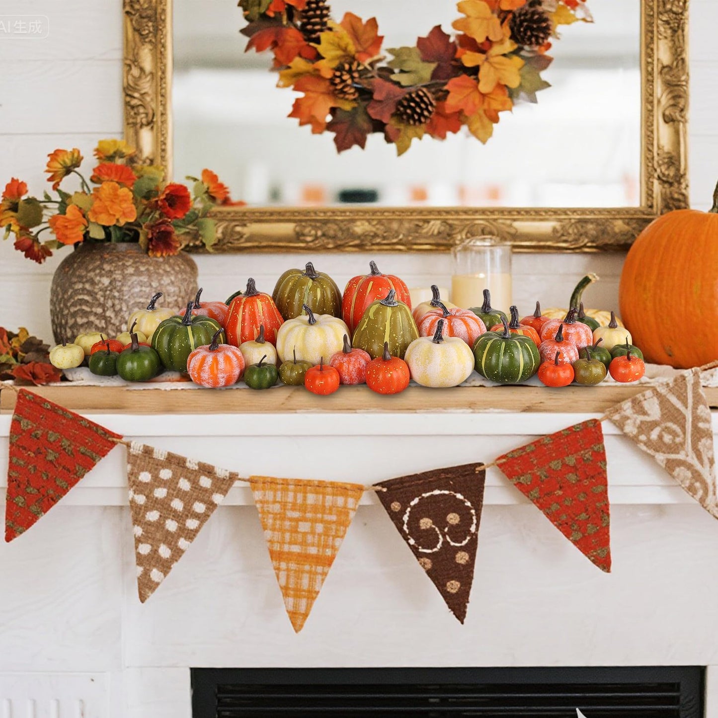 winemana 12 Pcs Pumpkin Fall Decorations, Golden Artificial Pumpkins