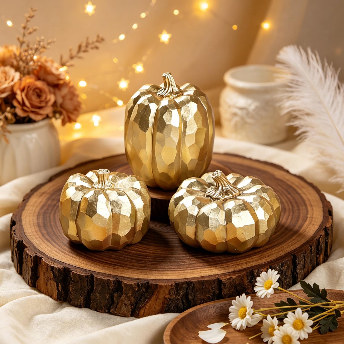 winemana 12 Pcs Pumpkin Fall Decorations, Golden Artificial Pumpkins