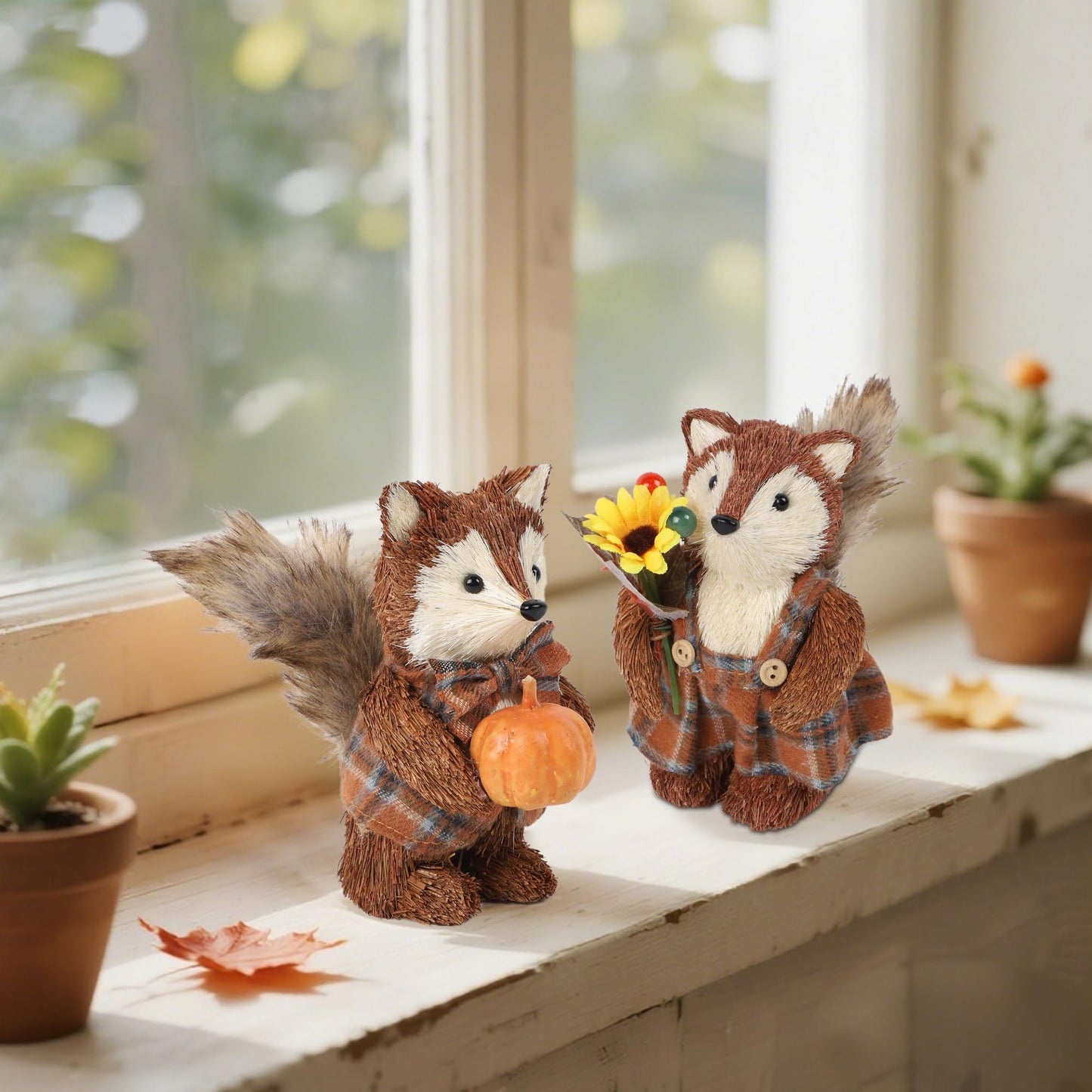 winemana Set of 2 Fall Decorations for Home Squirrels Table Decor