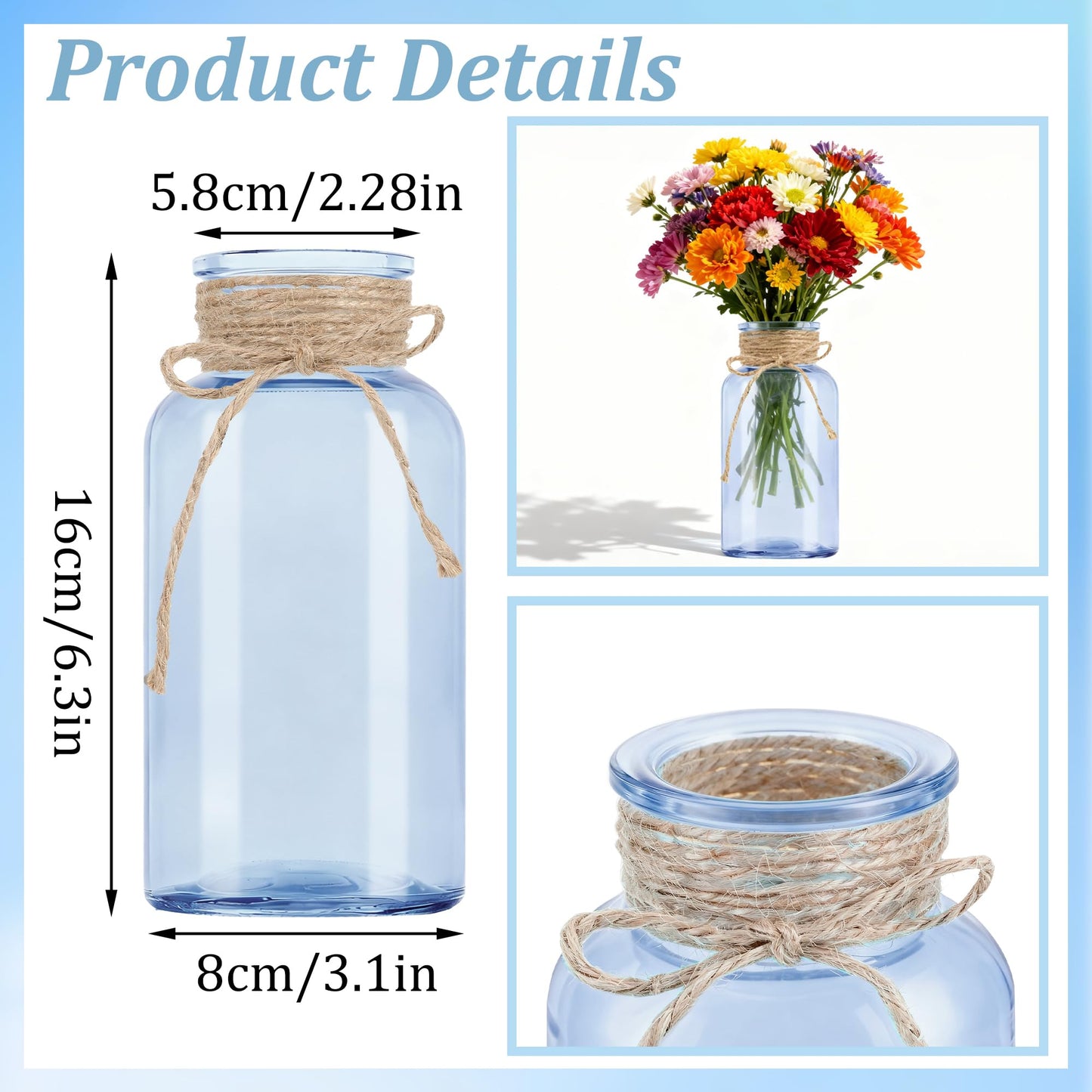 3 Pack Mason Jar Vases for Centerpieces, Amber Glass Flower Vase