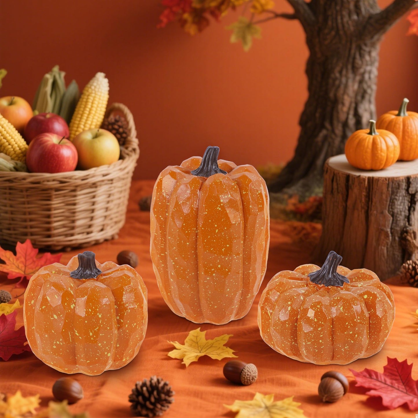 winemana 12 Pcs Pumpkin Fall Decorations, Golden Artificial Pumpkins