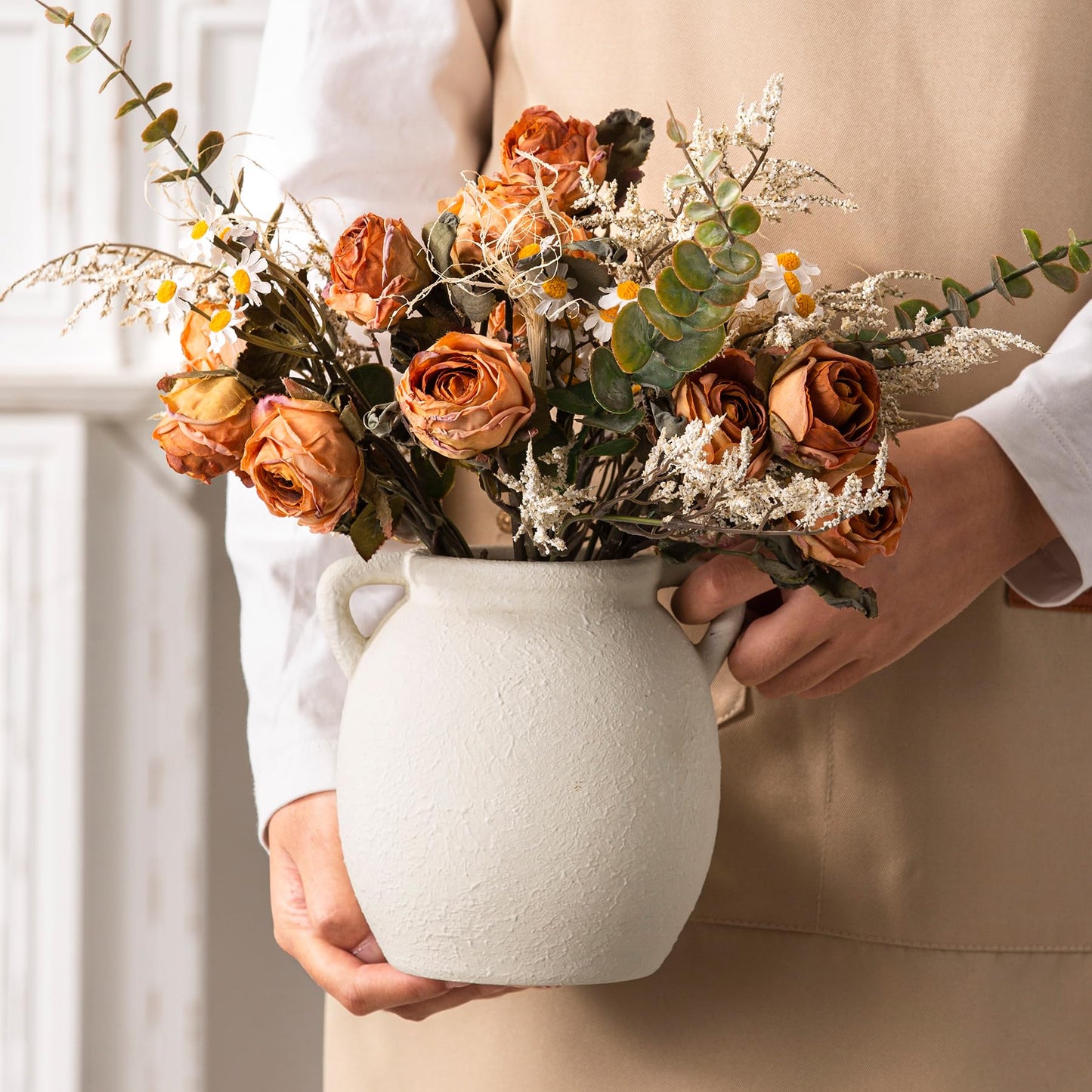 Dobbyby Ceramic Flower Vase 12 inch Farmhouse Rustic Vase Decorative Pottery Terracotta Tall Vases for Home Decor Table Mantle Fireplace Living Room Bathroom Wedding Centerpiece (Large-Terracota)