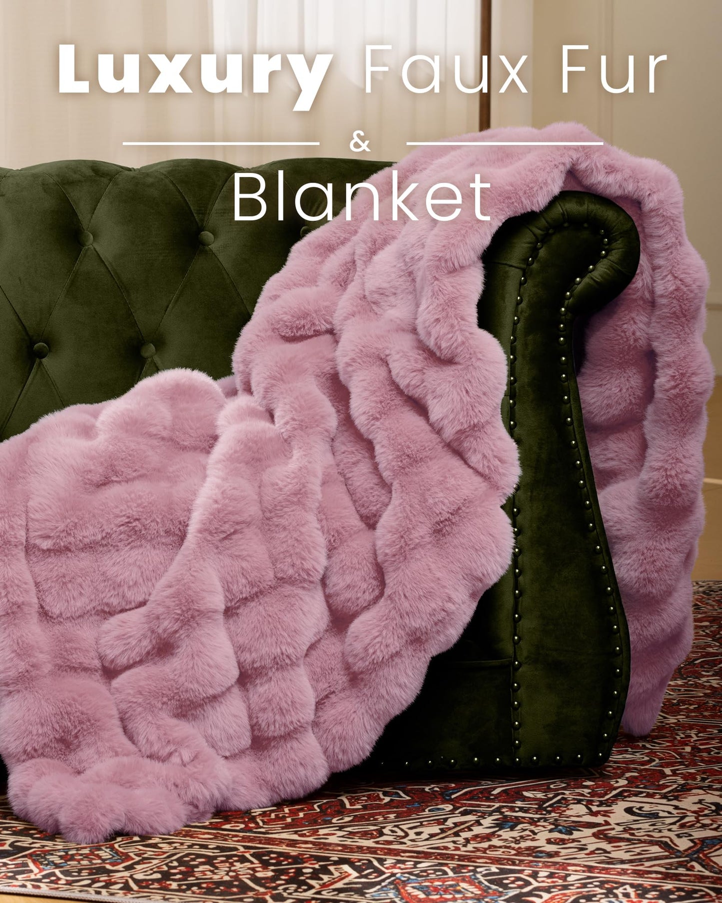 Ultra Soft Cozy Faux Fur Throw Blanket, Fuzzy Plush Thick Bubble Blanket, Oversize Luxury Fluffy Blanket for Couch, Sofa, Bedroom, and Living Room, 50x60 Inches, Light Brown
